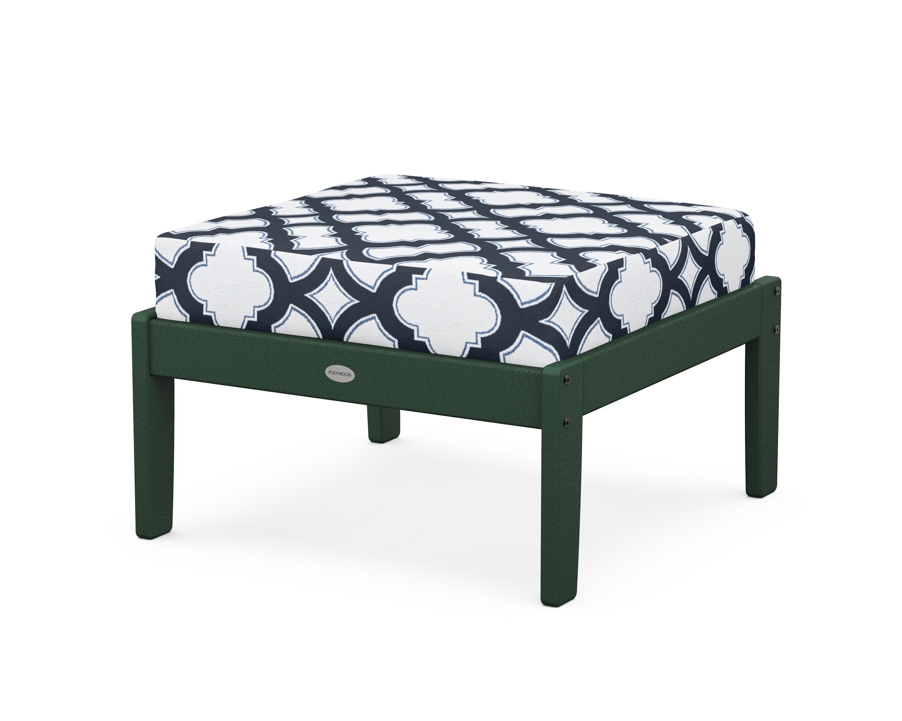 Braxton Deep Seating Ottoman in Green / Trellis Marine Indigo