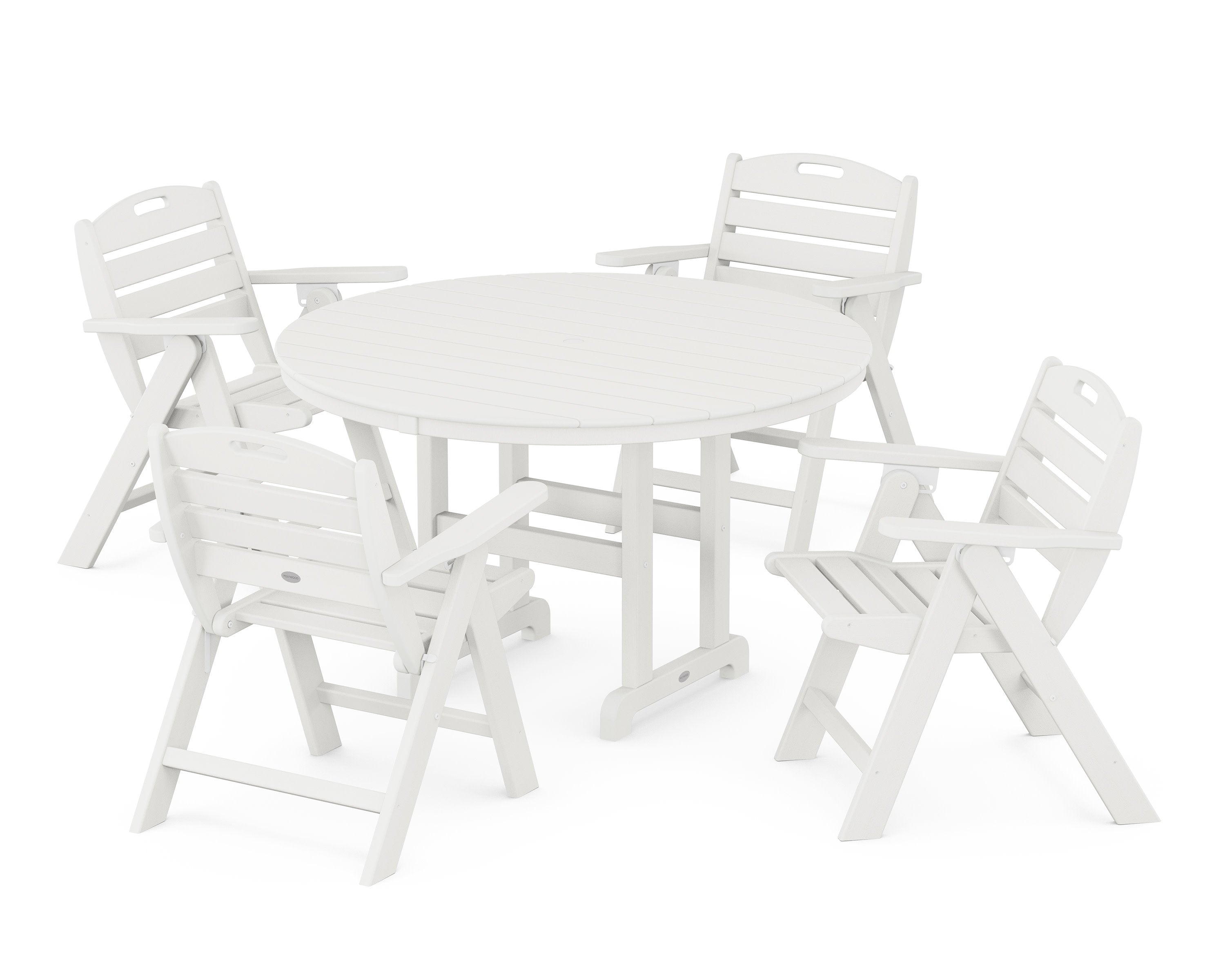Nautical Folding Lowback Chair 5-Piece Round Farmhouse Dining Set in Vintage White
