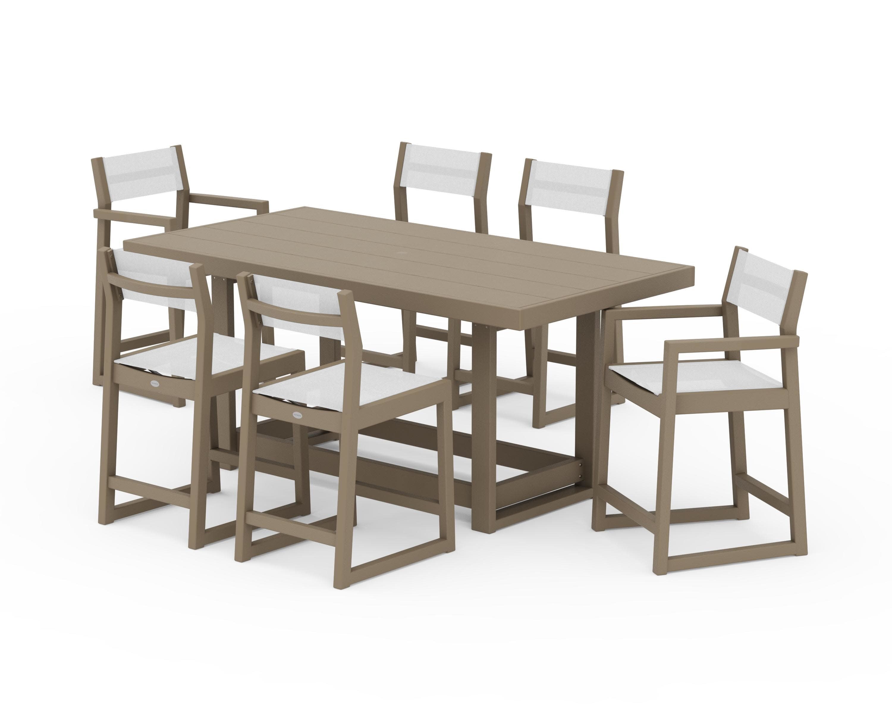 EDGE Sling 7-Piece Counter Table Set in Vintage Sahara / White Sling