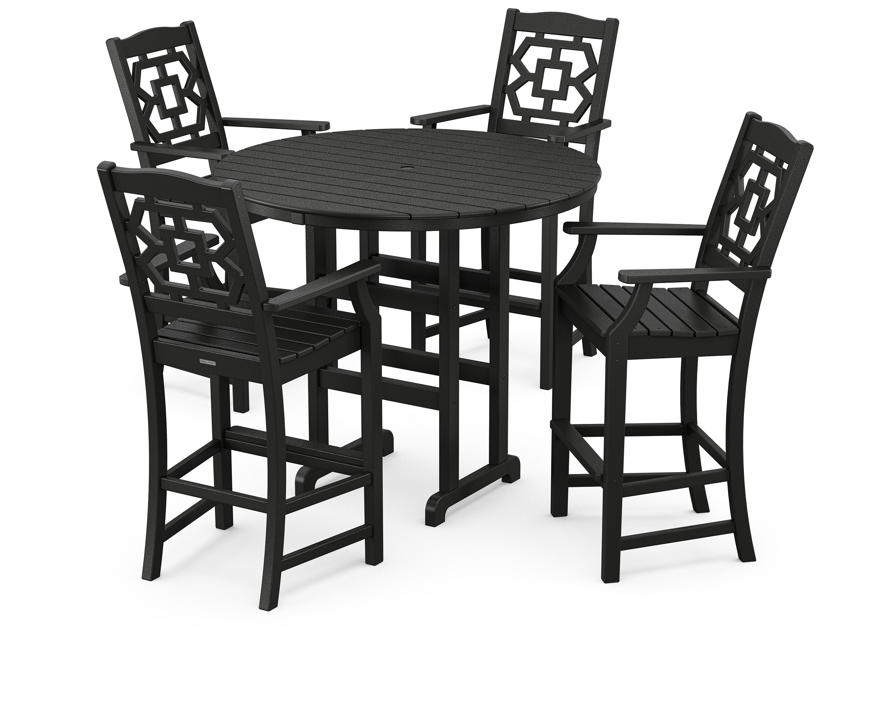 Chinoiserie 5-Piece Round Farmhouse Bar Set in Black