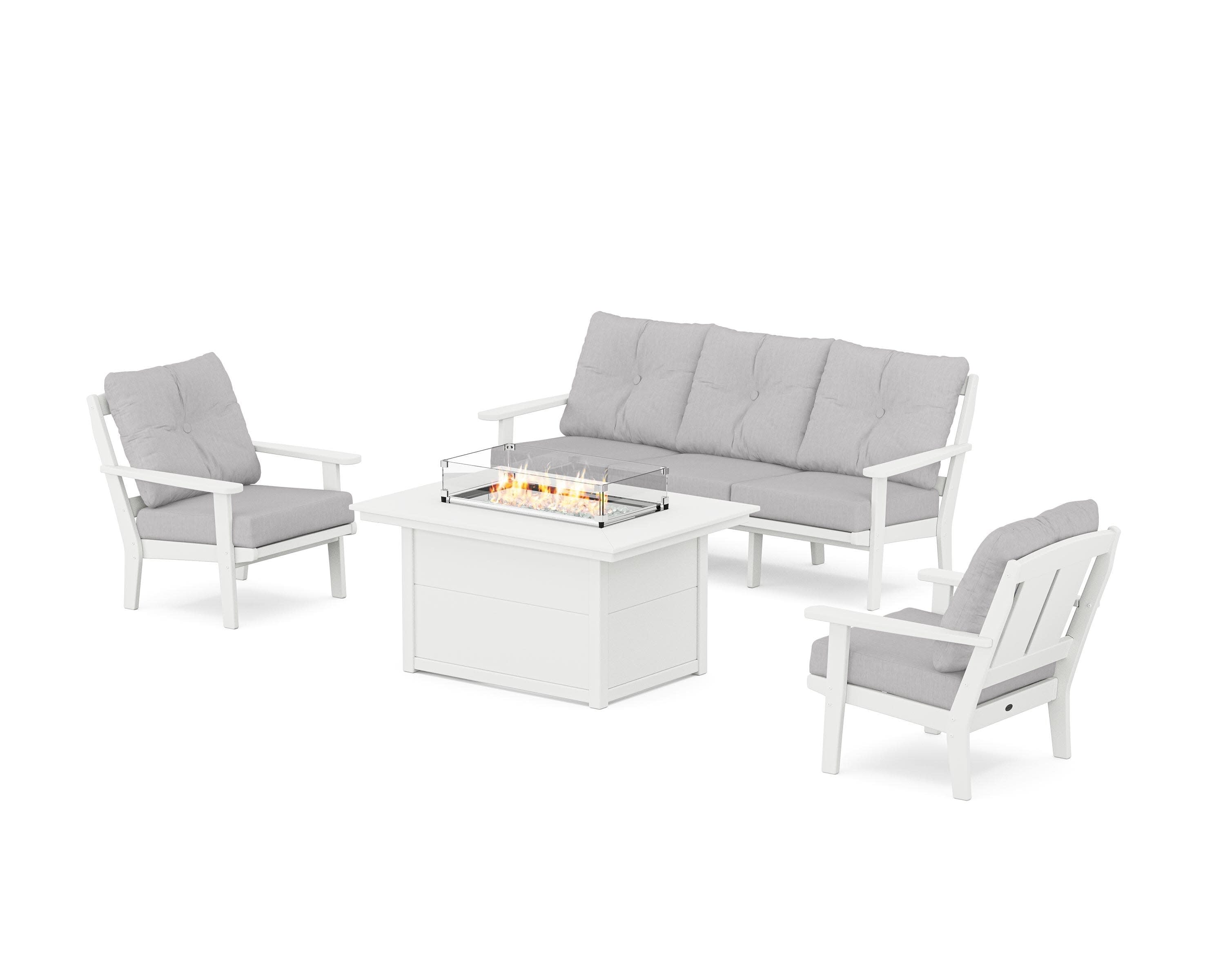 Mission Deep Seating Fire Pit Table Set in White / Granite