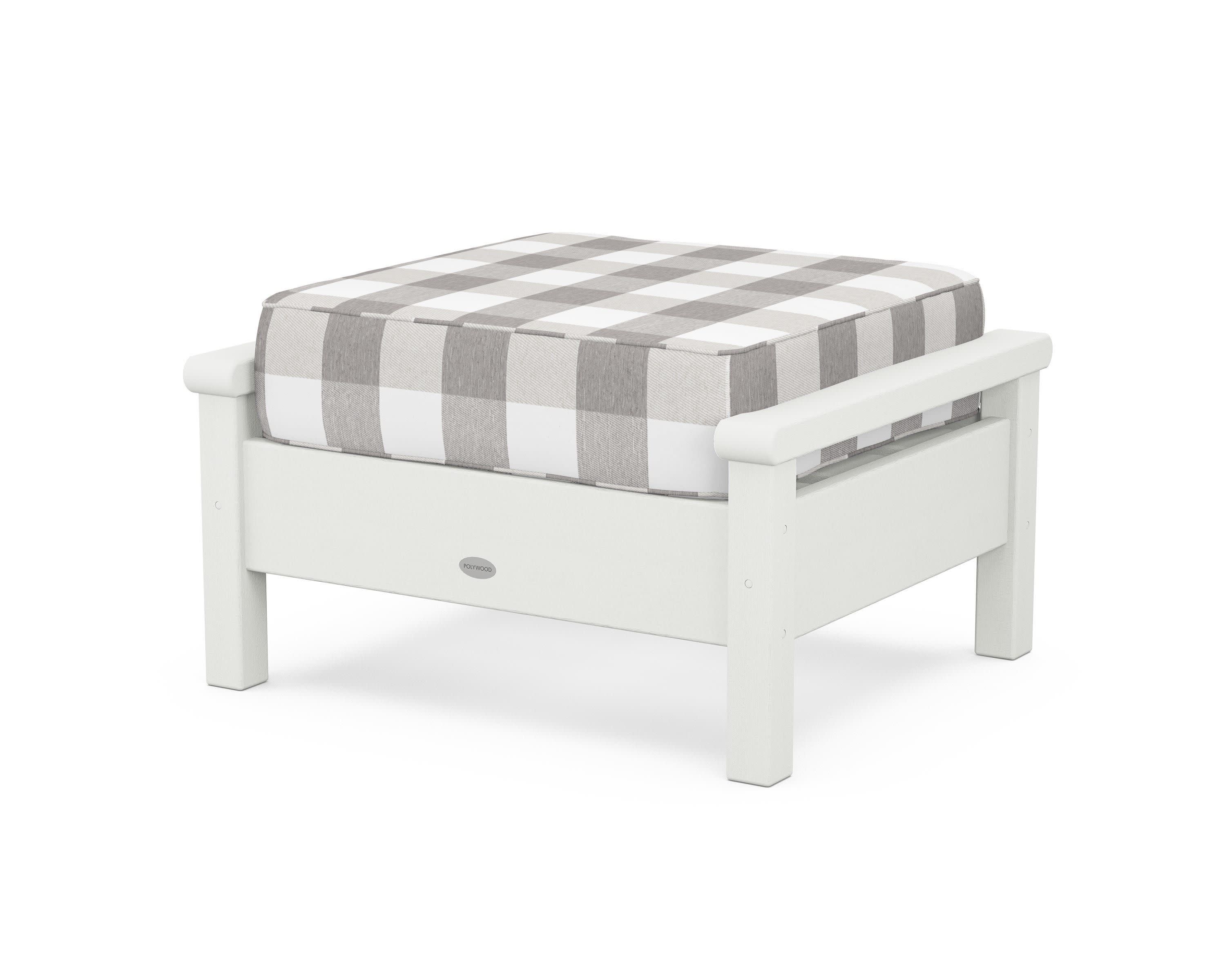 Harbour Deep Seating Ottoman in Vintage White / Buffalo Plaid Grey Mist