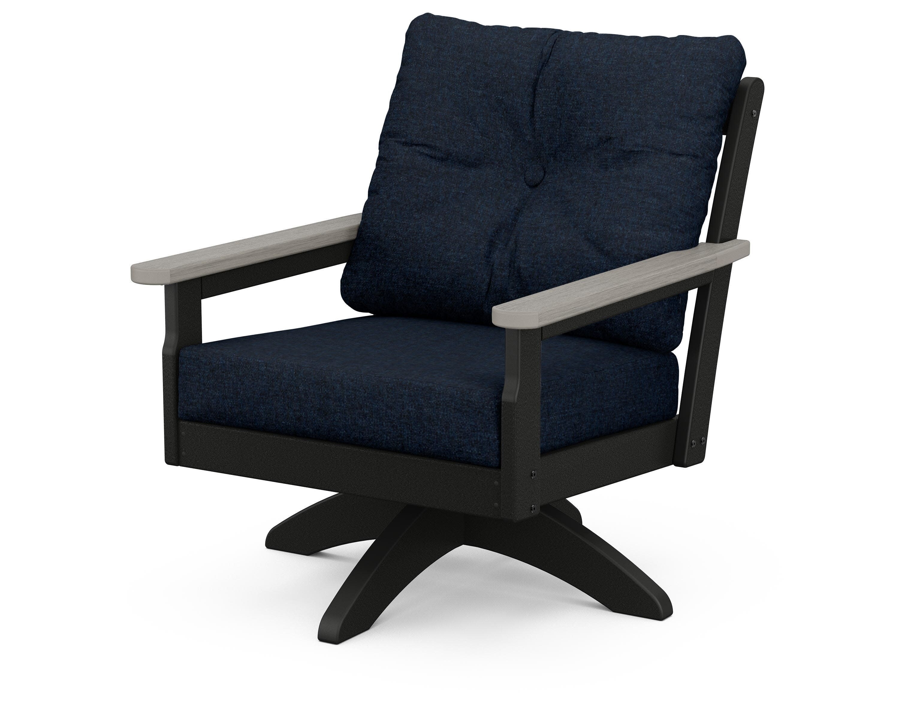 Vineyard Deep Seating Swivel Chair in Black / Driftwood / Marine Indigo