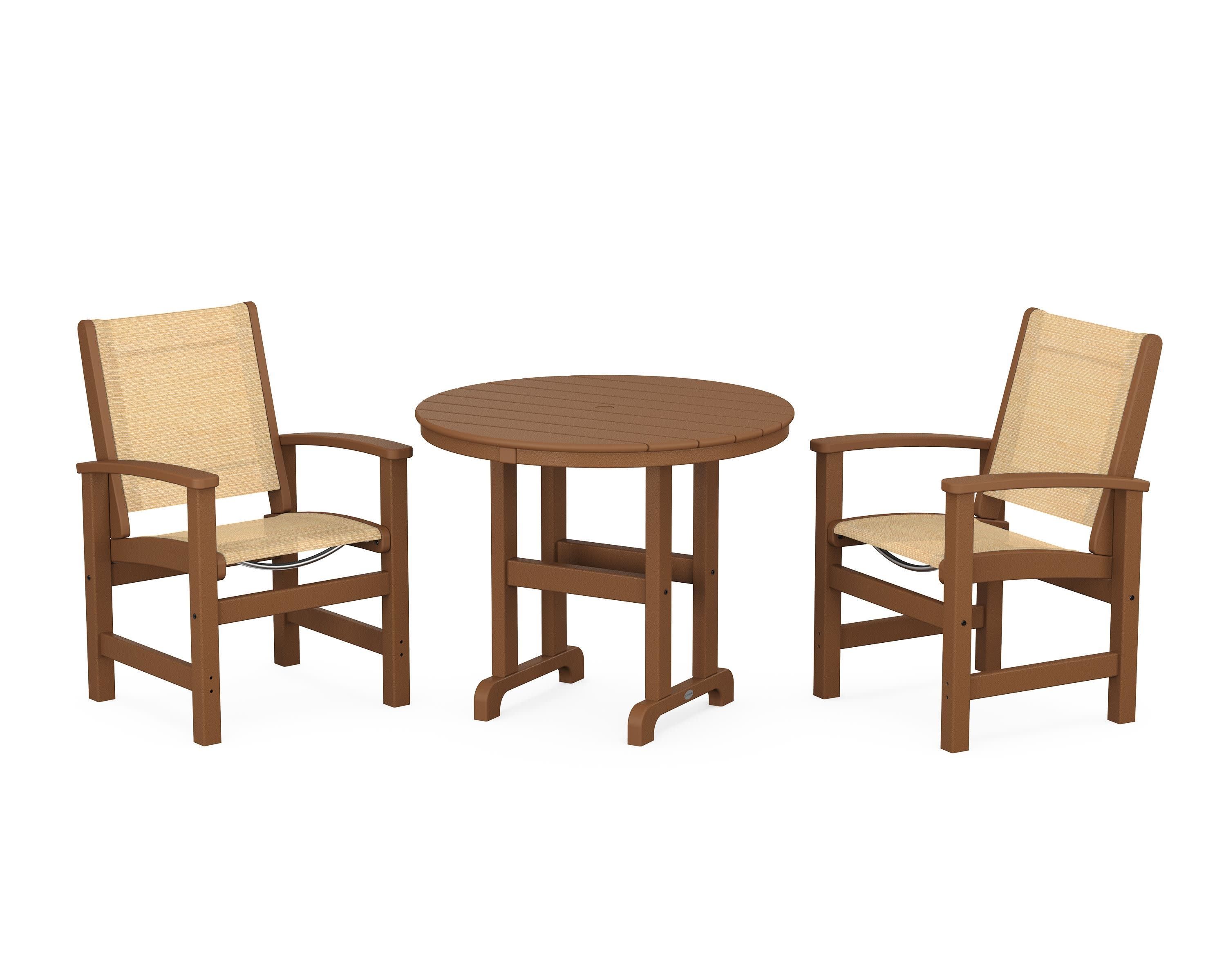 Coastal 3-Piece Round Dining Set in Teak / Dupioni Apricot Sling