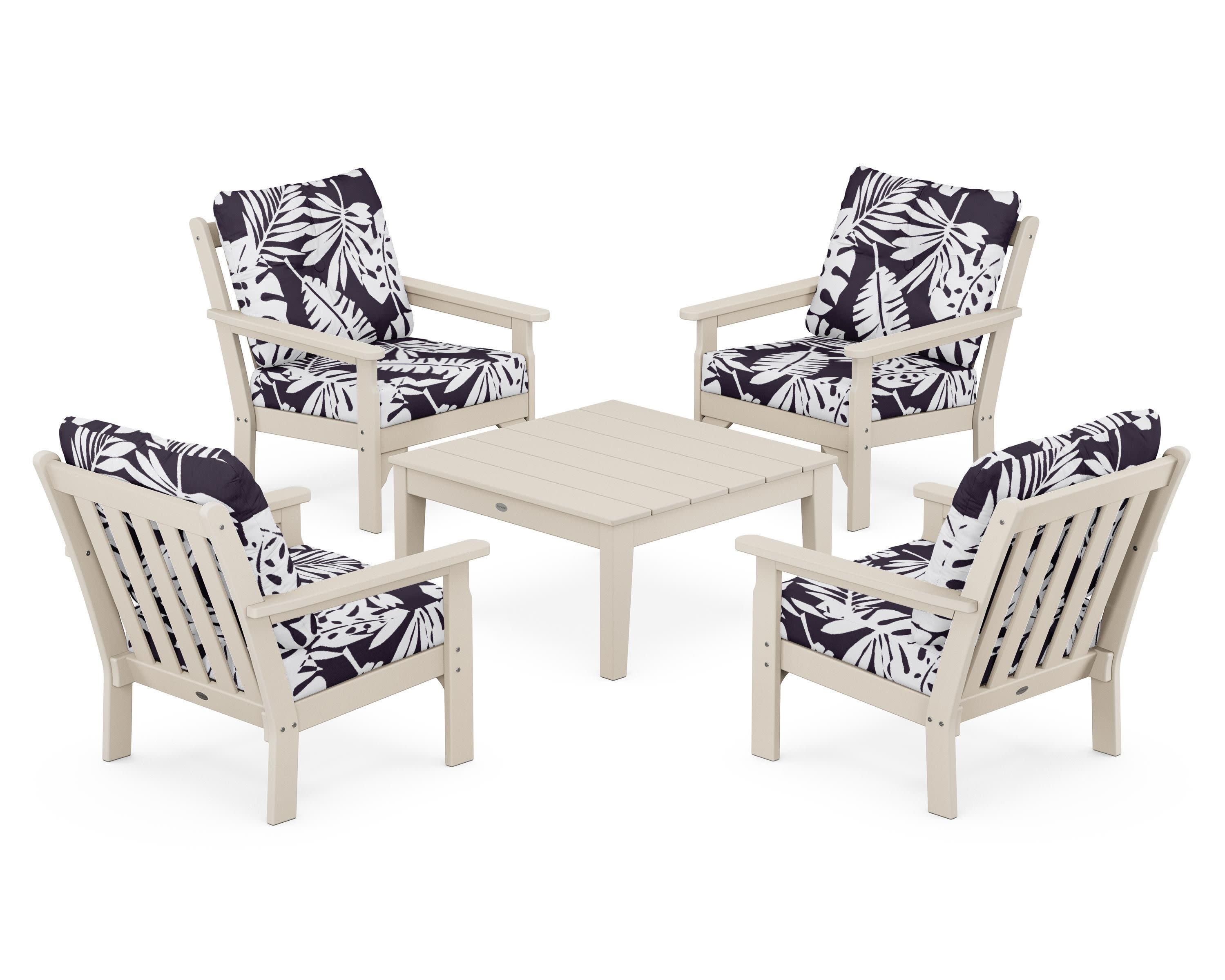 Vineyard 5-Piece Deep Seating Conversation Set in Sand / Leaf Navy