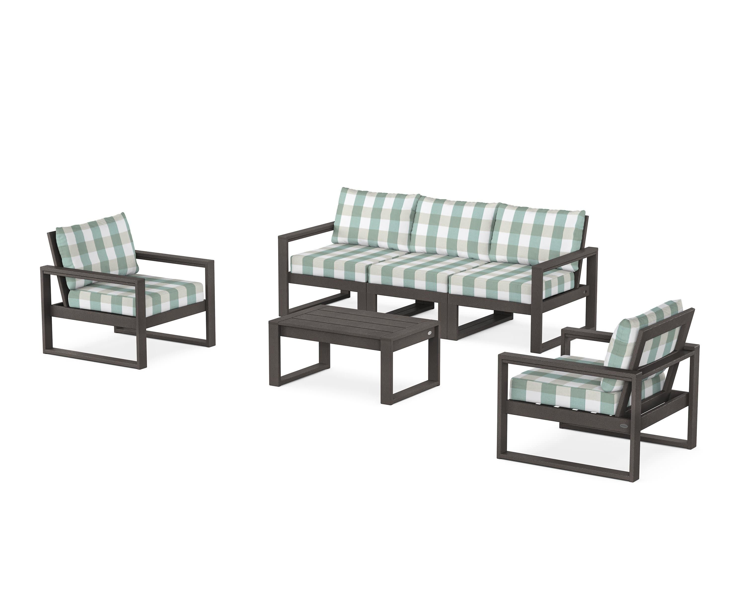 EDGE Sectional 4-Piece Deep Seating Set with Sofa in Vintage Coffee / Buffalo Plaid Glacier Spa