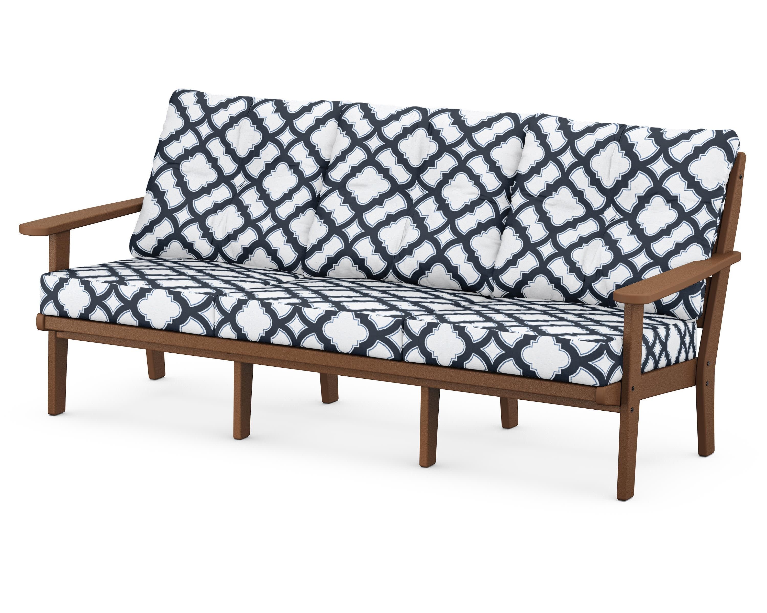 Lakeside Deep Seating Sofa in Teak / Trellis Marine Indigo