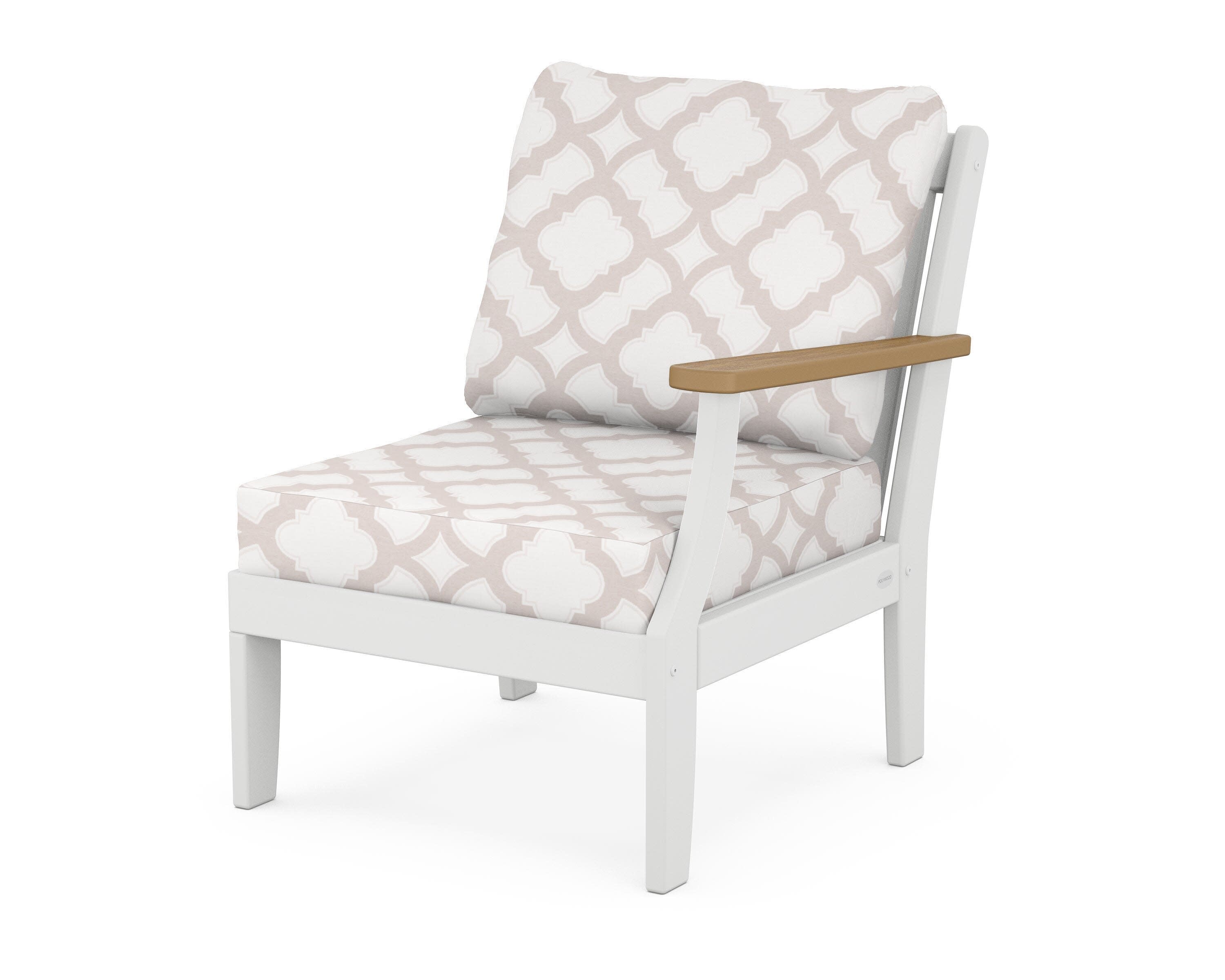 Braxton Modular Right Arm Chair in White / Natural / Trellis Dune Burlap