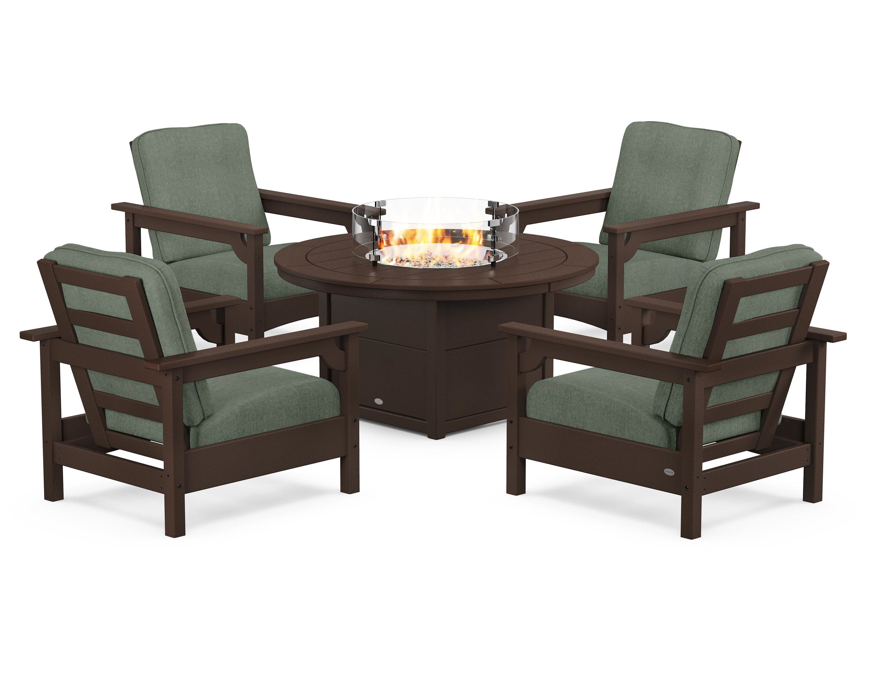 Club 5-Piece Conversation Set with Fire Pit Table in Mahogany / Cast Sage