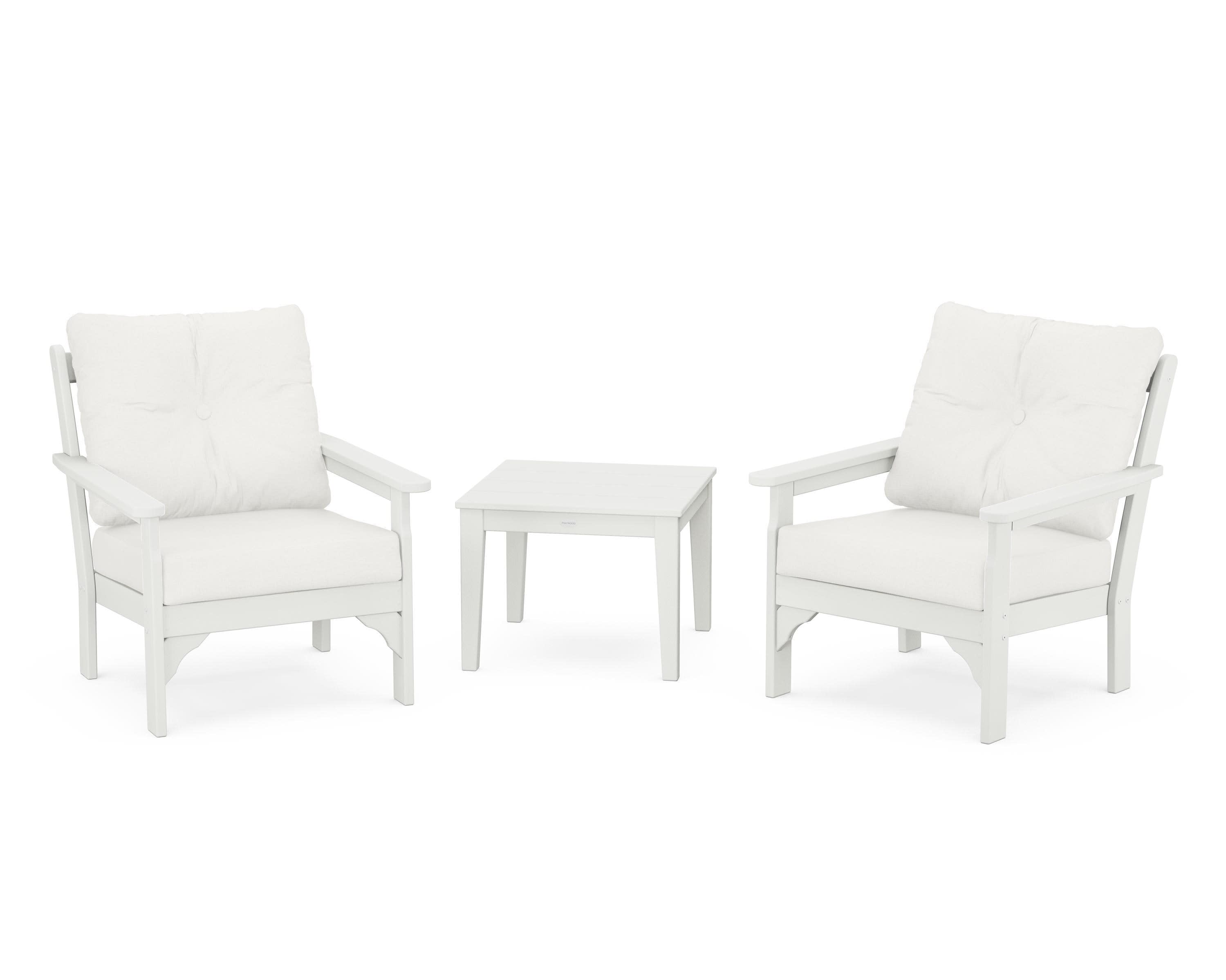 Vineyard 3-Piece Deep Seating Set in Vintage White / Natural Linen