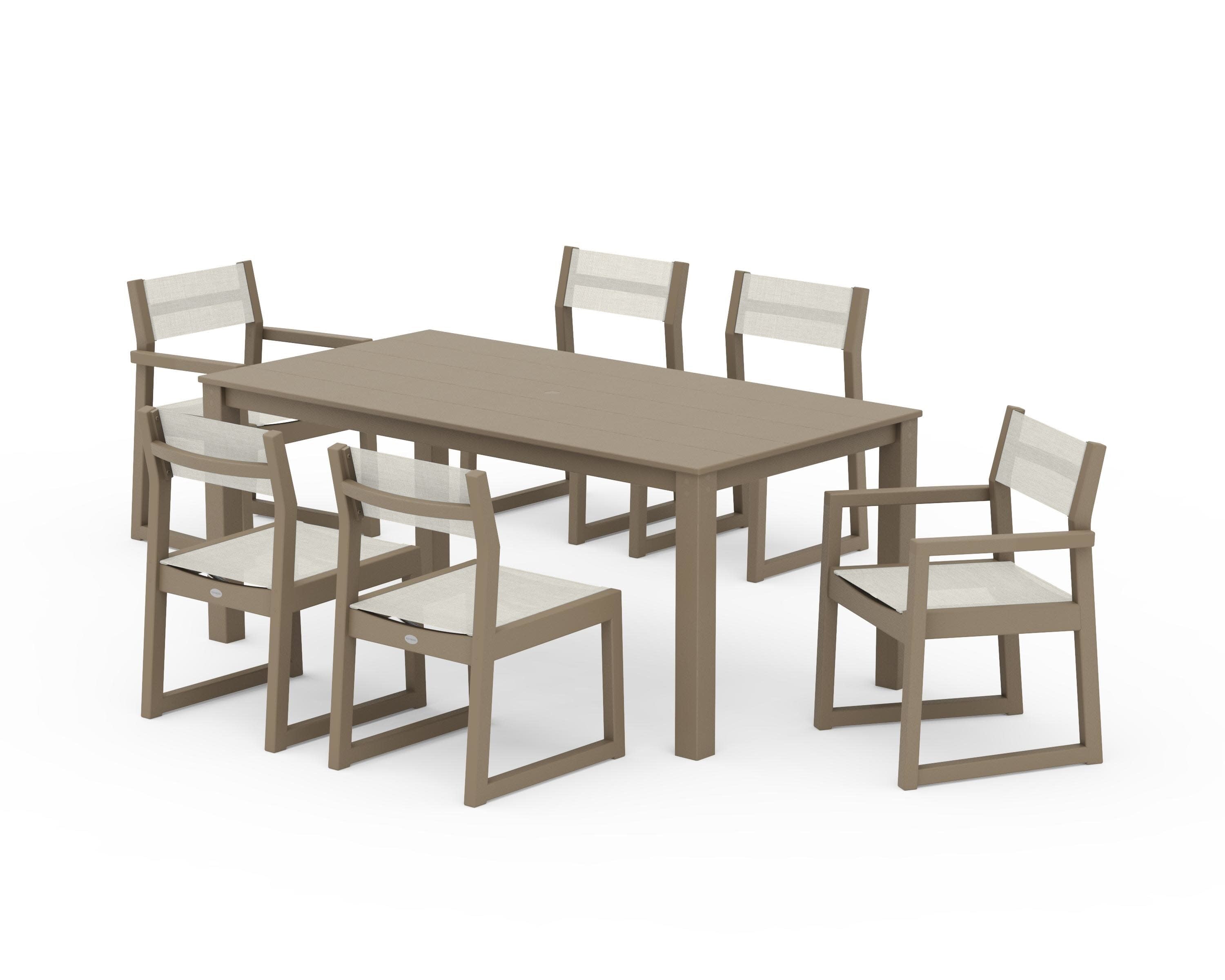 EDGE Sling 7-Piece Parsons Dining Set in Vintage Sahara / Parchment Sling