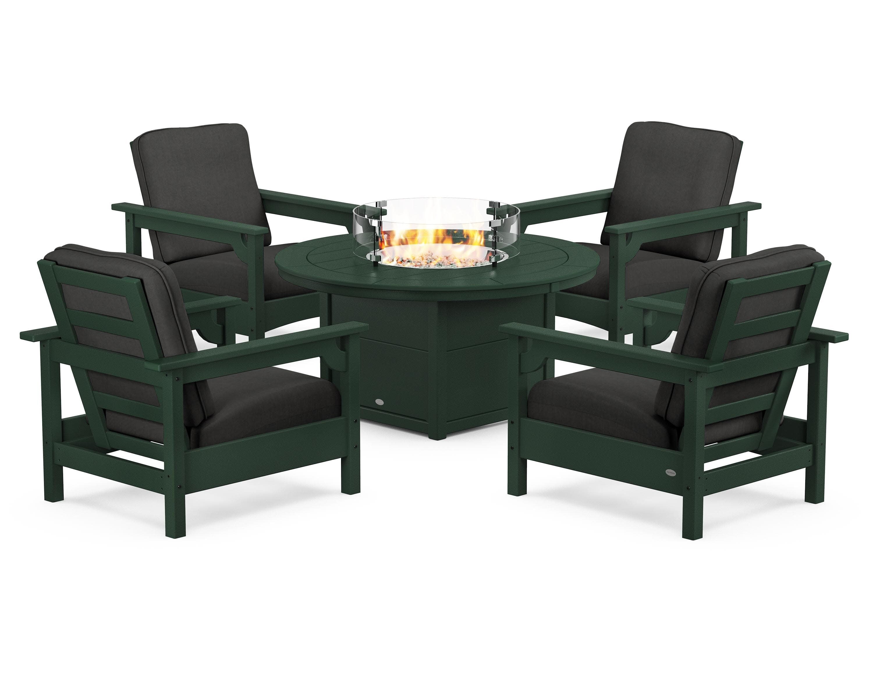 Club 5-Piece Conversation Set with Fire Pit Table in Green / Spectrum Carbon