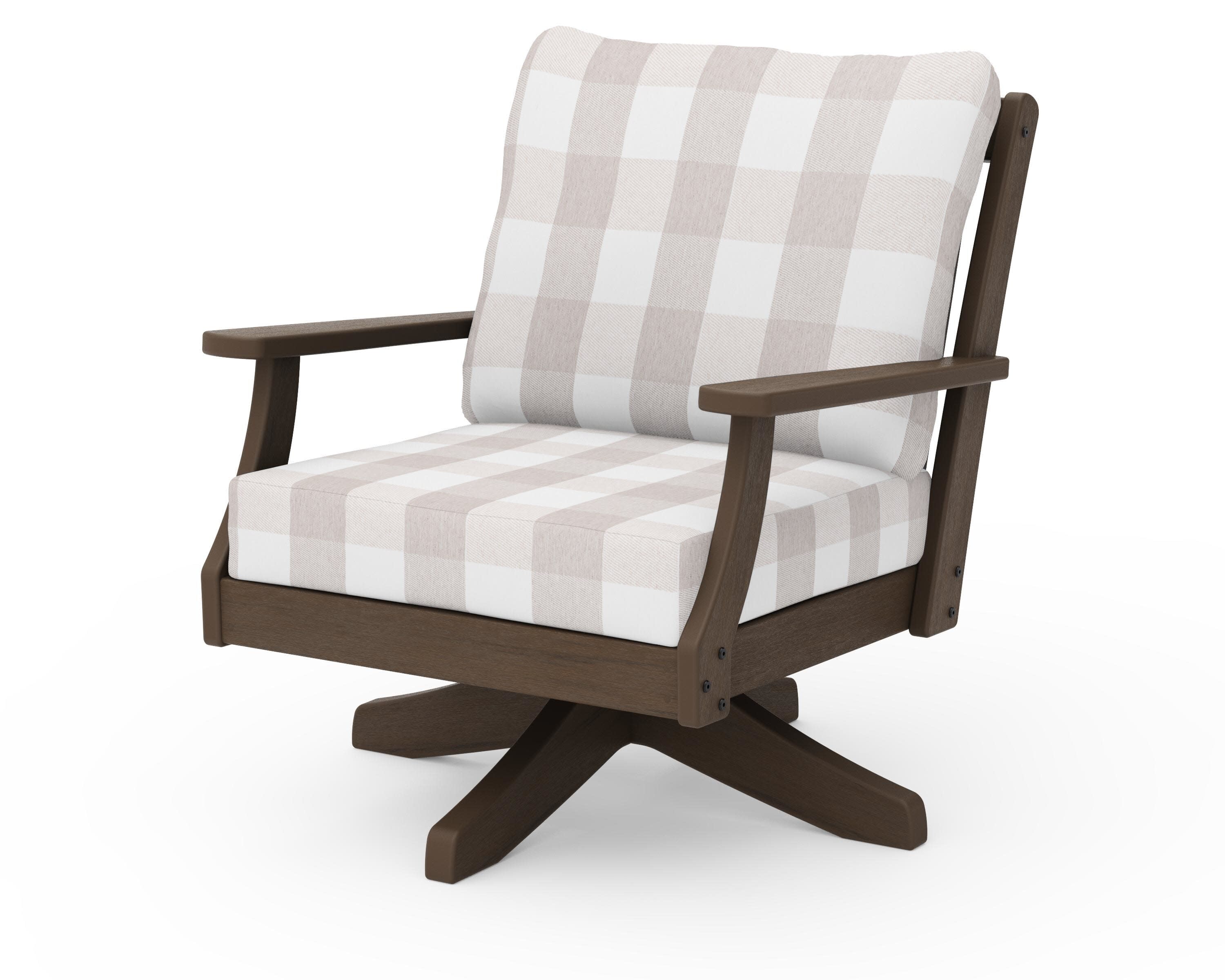 Braxton Deep Seating Swivel Chair in Kona / Buffalo Plaid Dune Burlap