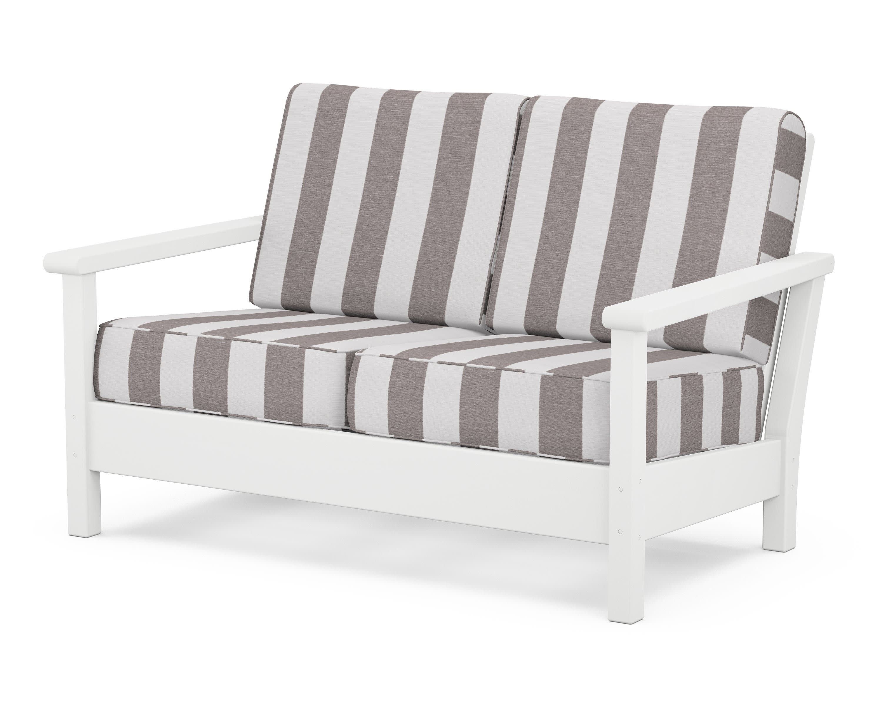 Harbour Deep Seating Loveseat in White / Cabana Stripe Grey Mist
