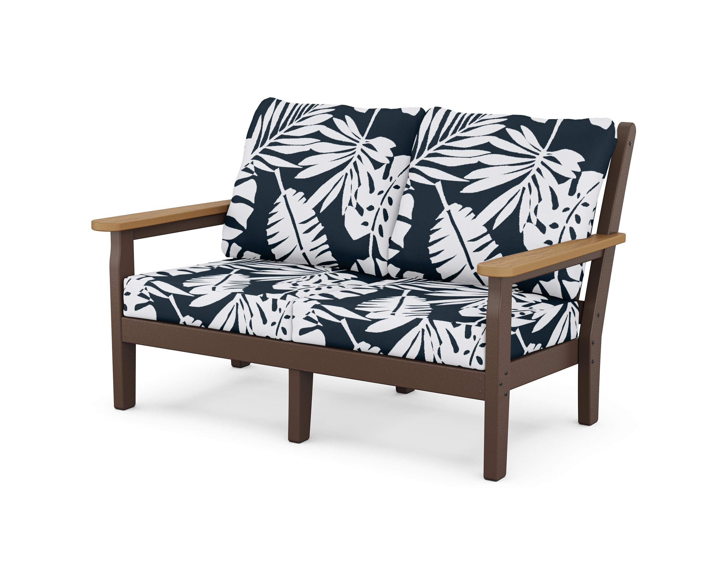 Chippendale Deep Seating Loveseat in Mahogany / Natural / Leaf Marine Indigo