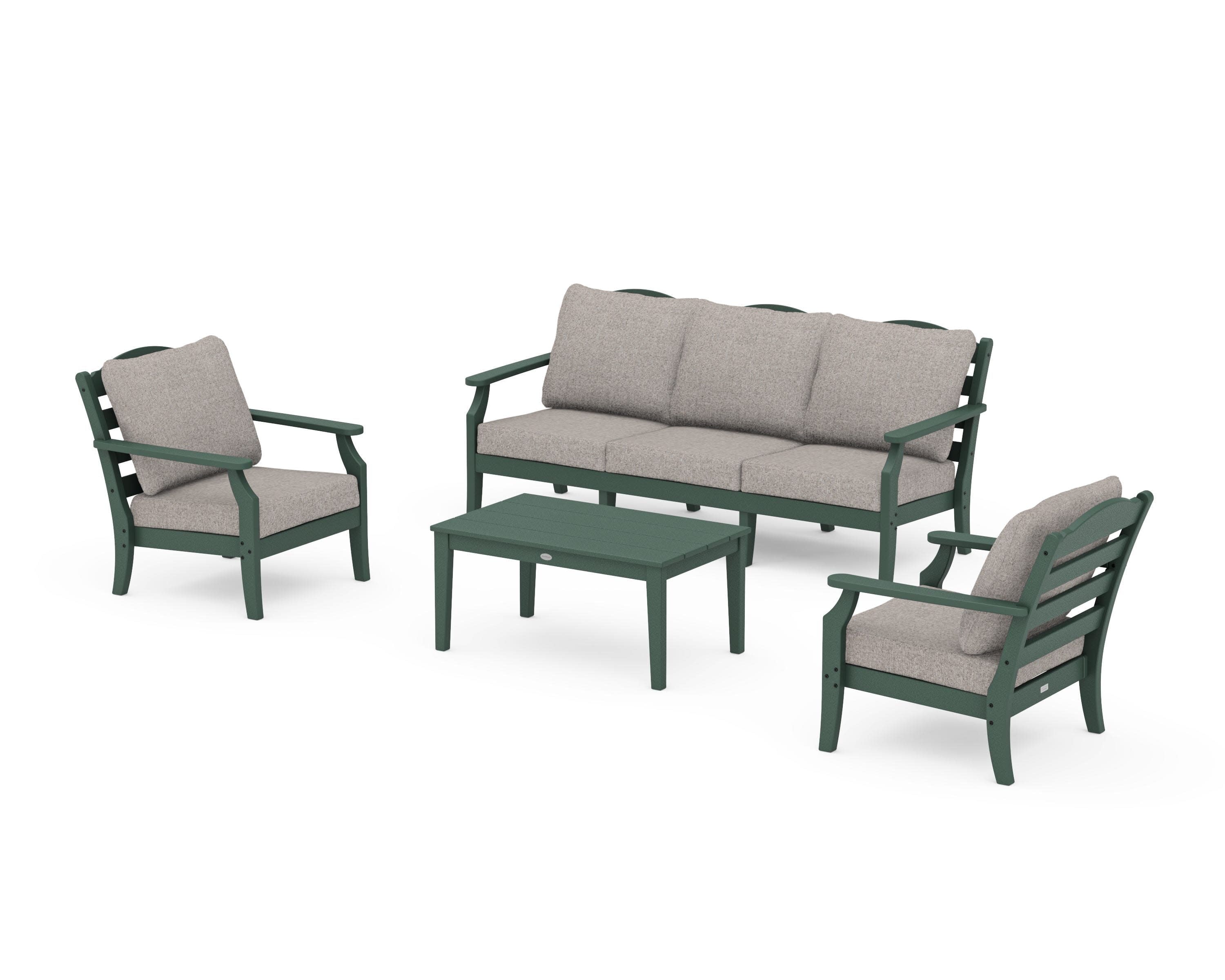 Savannah 4-Piece Deep Seating Set with Sofa in Green / Weathered Tweed