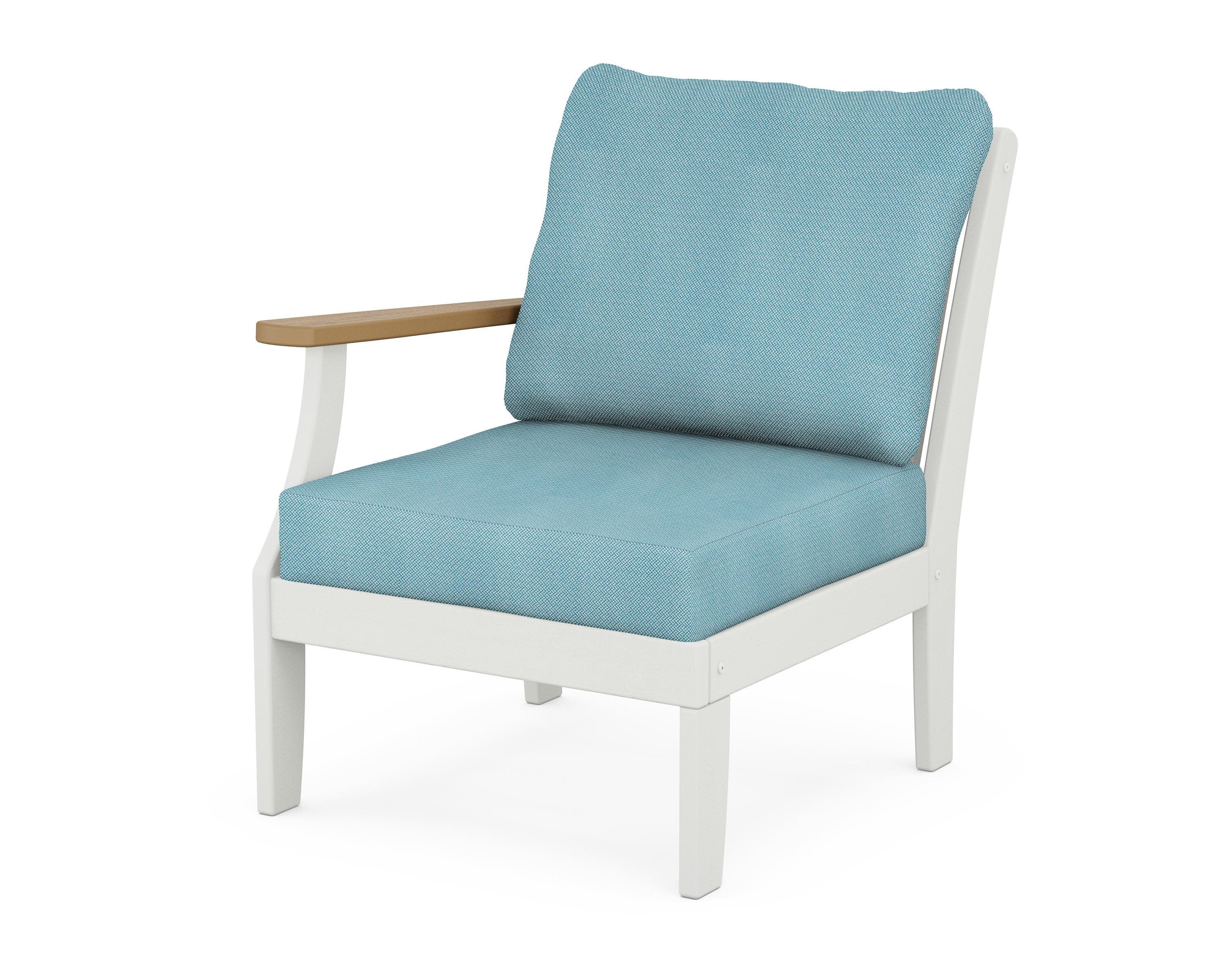 Braxton Modular Left Arm Chair in White / Natural / Lattice Sky Blue