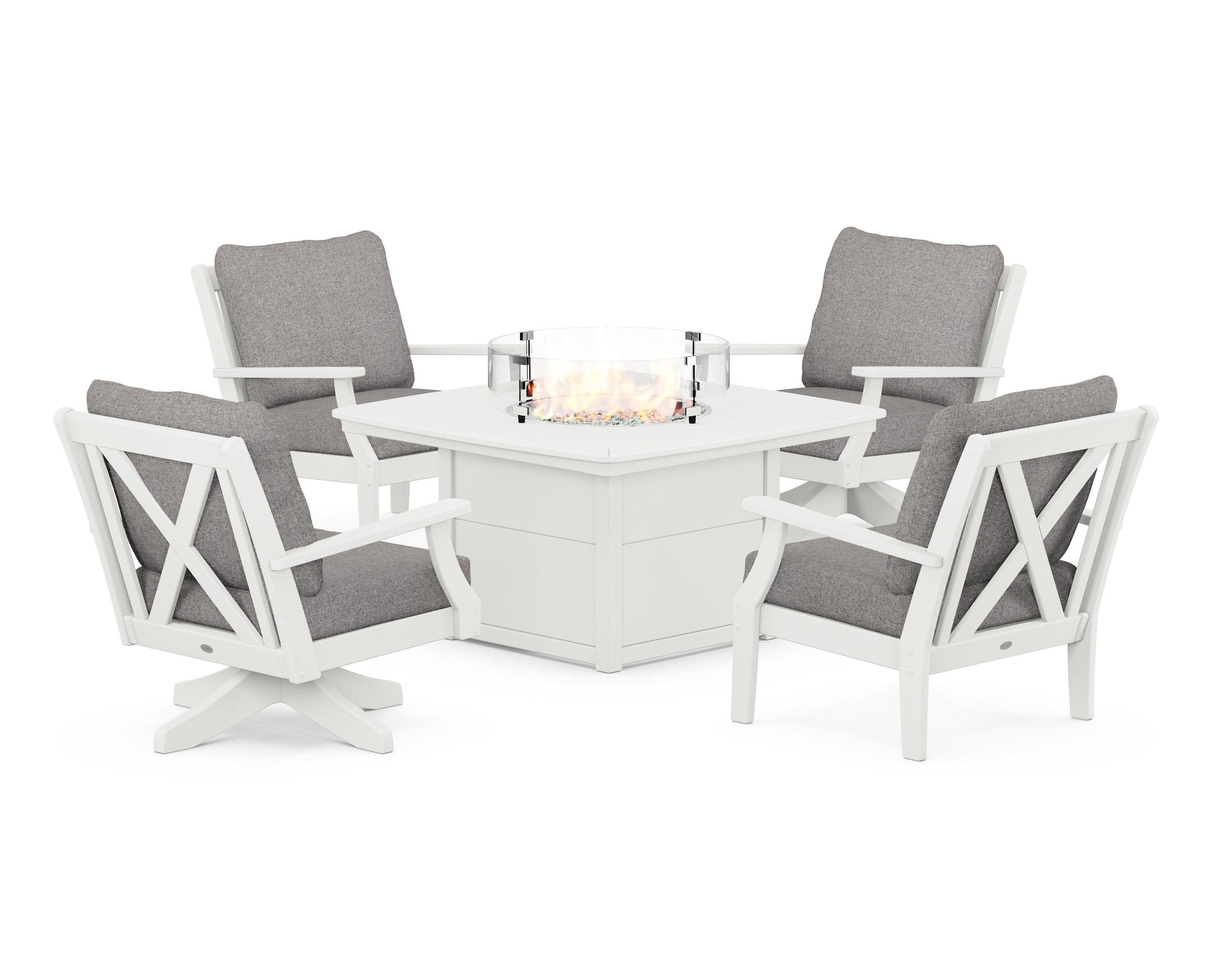 Braxton 5-Piece Deep Seating Set with Fire Table in Vintage White / Grey Mist