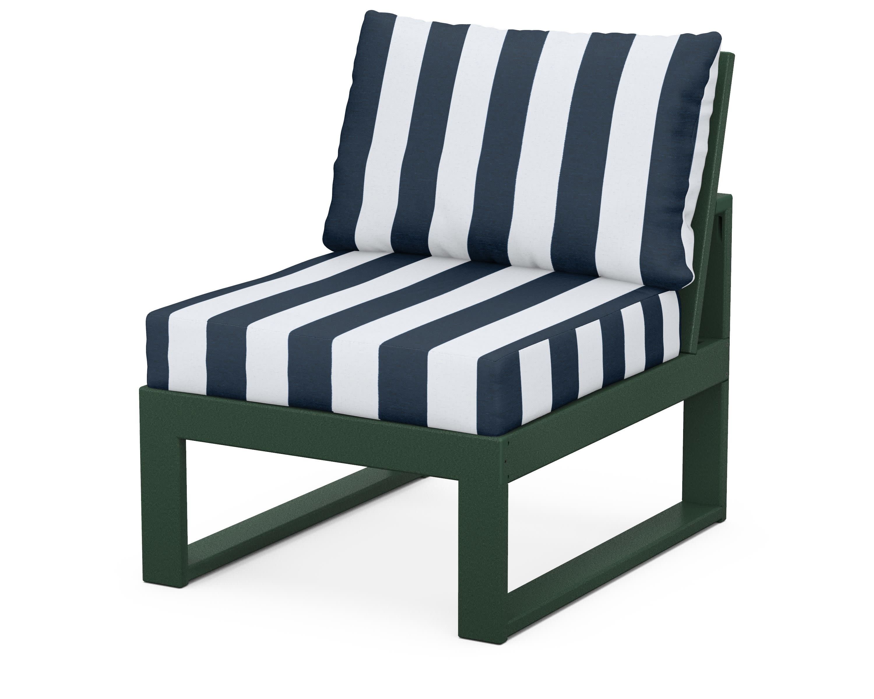 Modular Armless Chair in Green / Cabana Stripe Marine Indigo