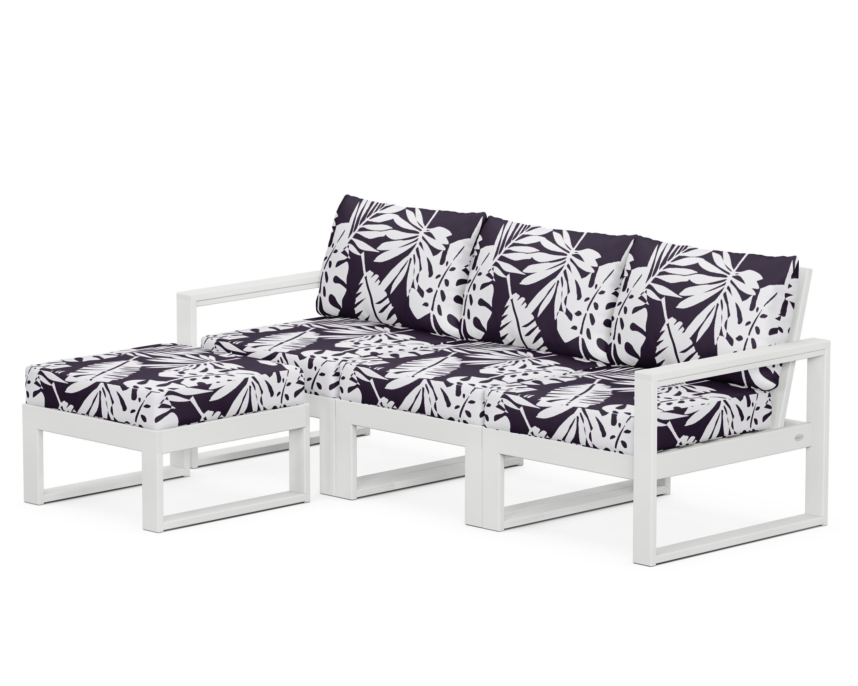 EDGE 4-Piece Modular Deep Seating Set with Ottoman in White / Leaf Navy