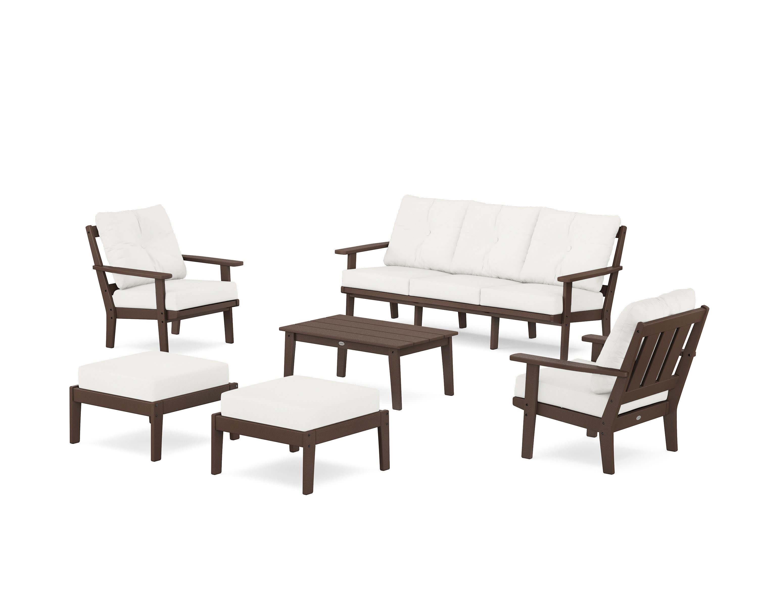 Oxford 6-Piece Lounge Sofa Set in Mahogany / Natural Linen