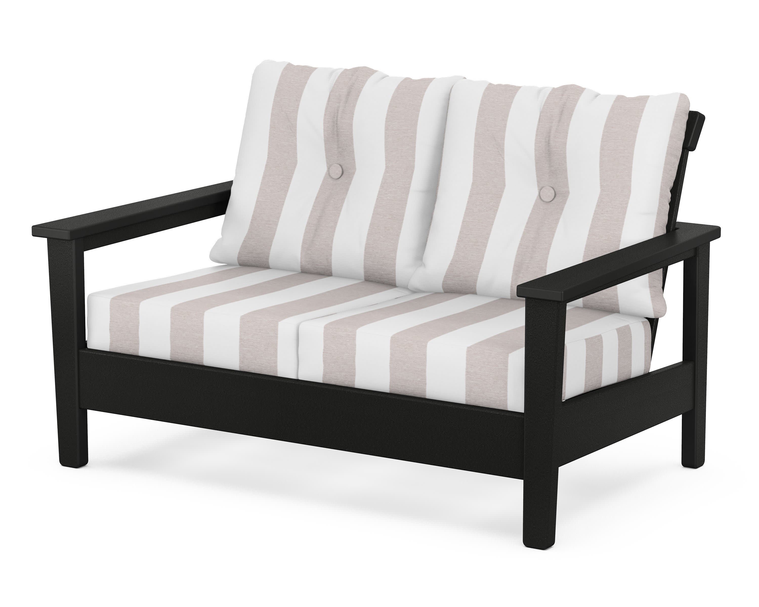 Prescott Deep Seating Loveseat in Black / Cabana Stripe Dune Burlap