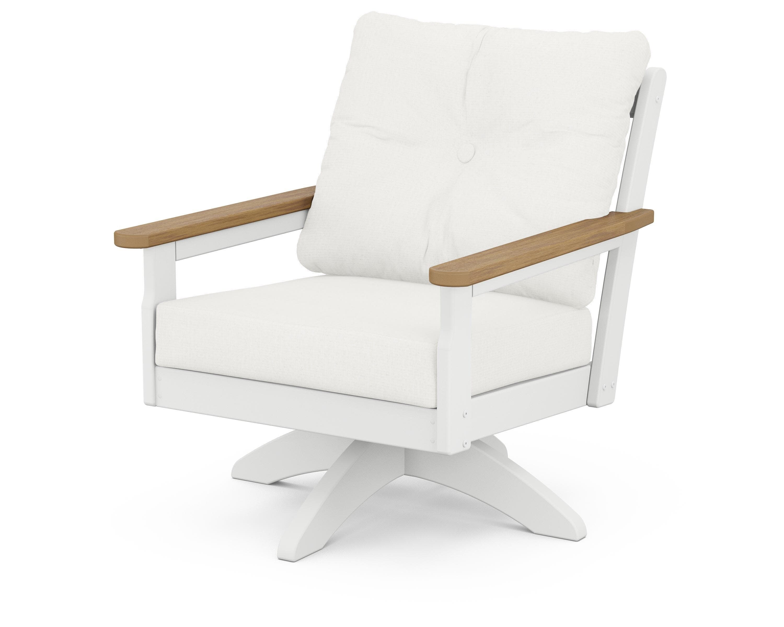 Vineyard Deep Seating Swivel Chair in White / Natural / Natural Linen