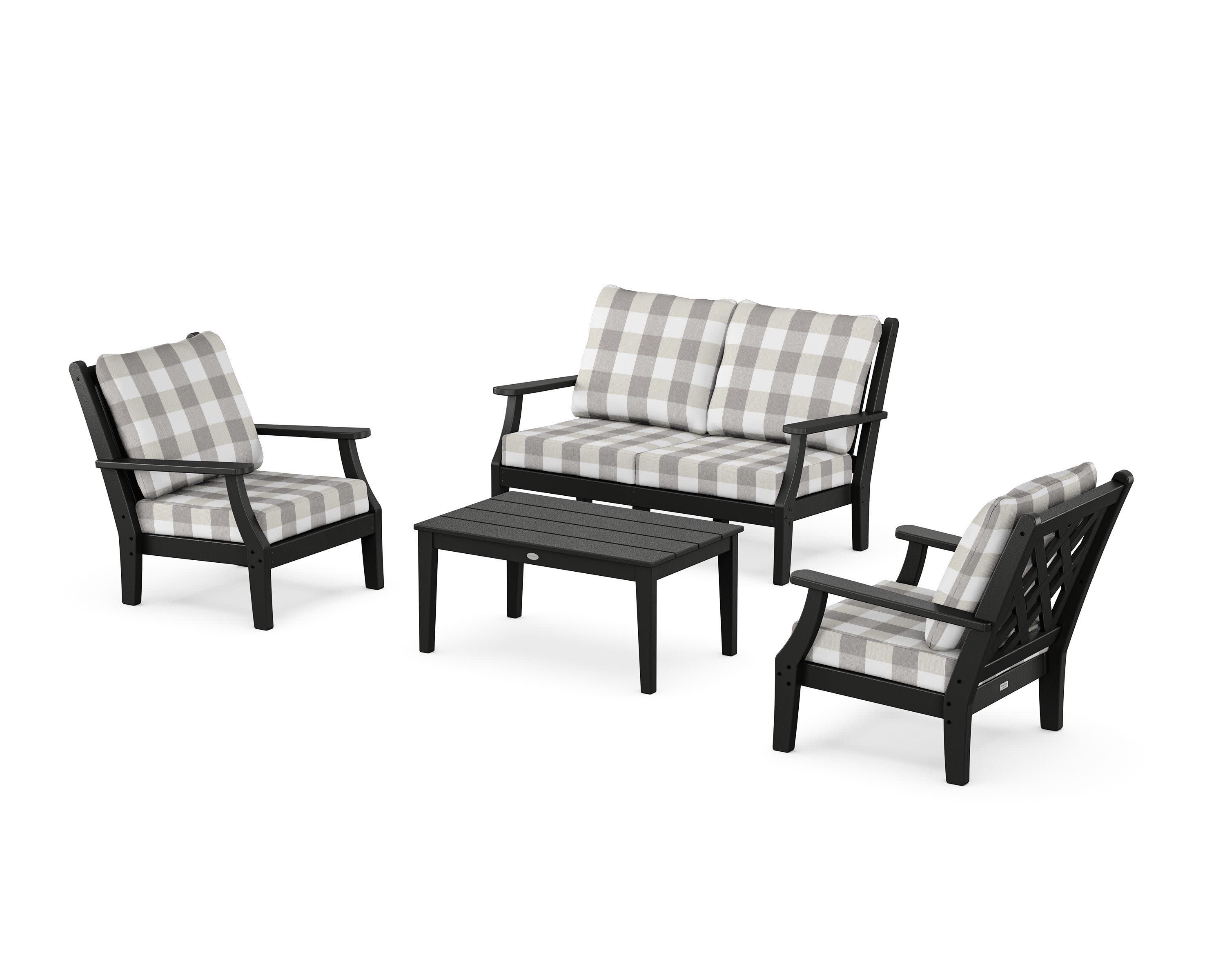 Wovendale 4-Piece Deep Seating Set with Loveseat in Black / Buffalo Plaid Grey Mist