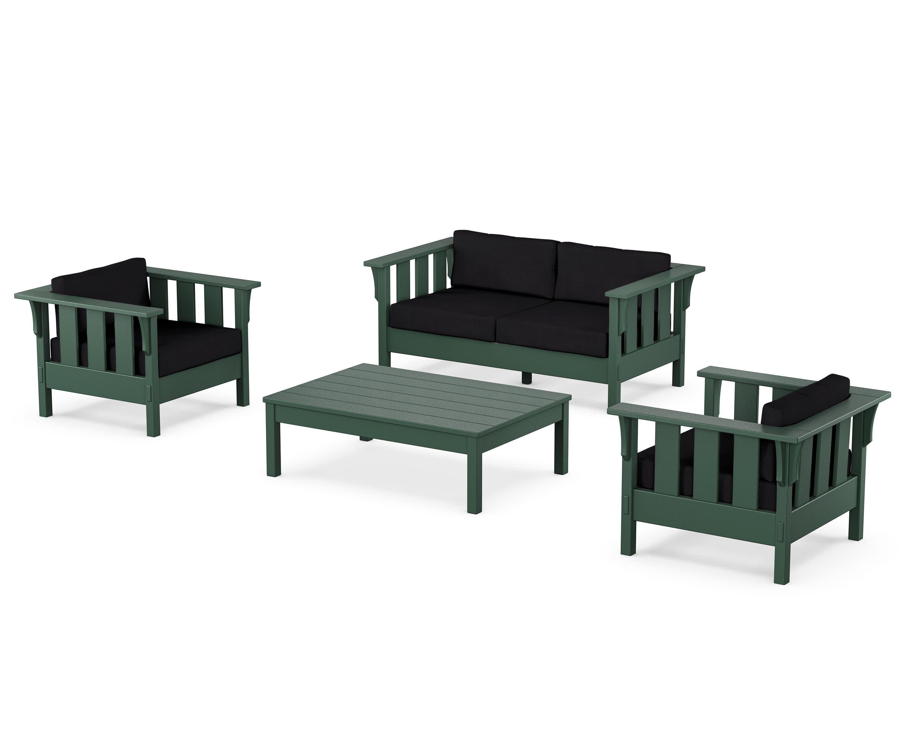 Acadia 4-Piece Deep Seating Set with Loveseat in Green / Midnight Linen