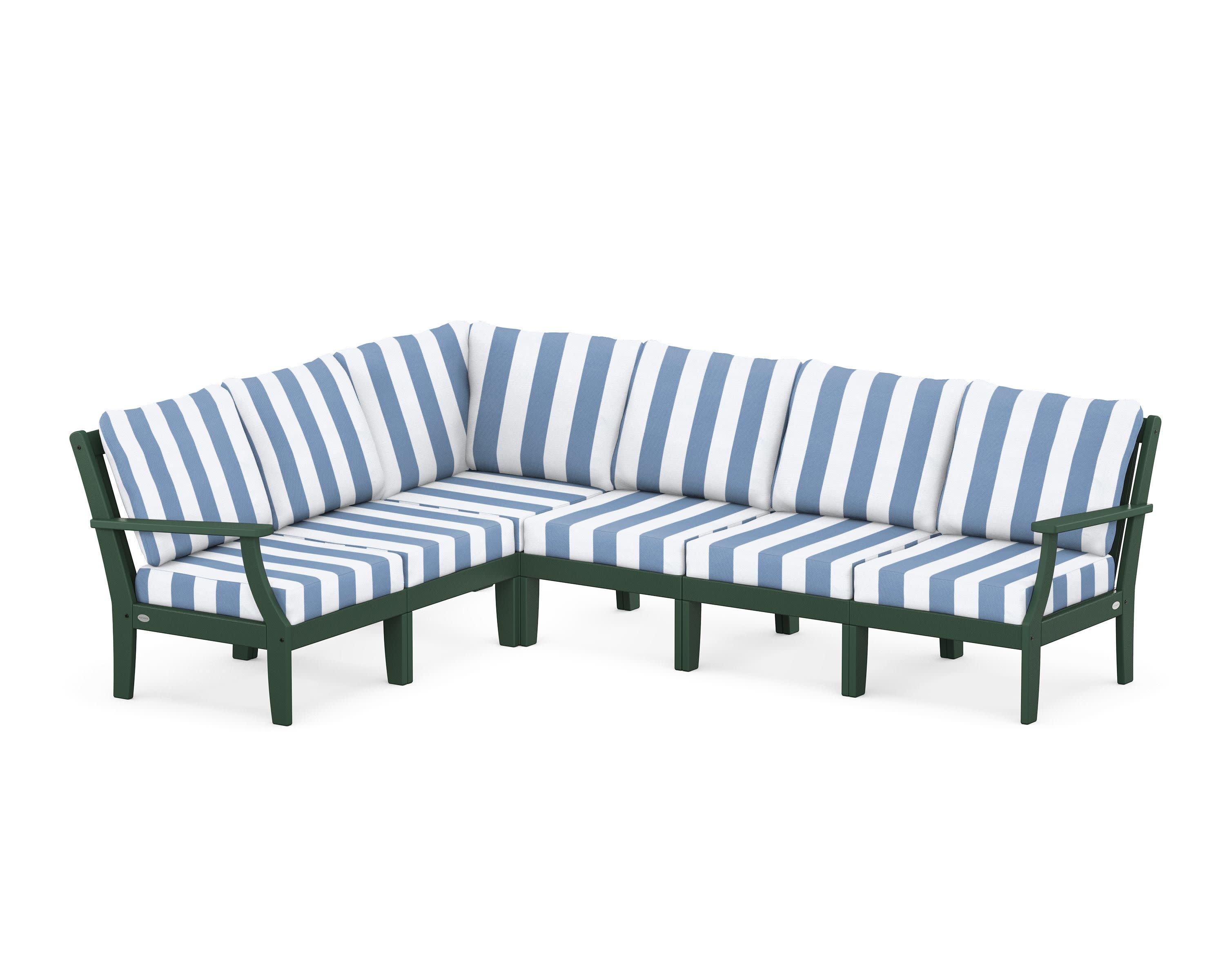 Braxton Modular 6-Piece Deep Seating Set in Green / Cabana Stripe Sky Blue