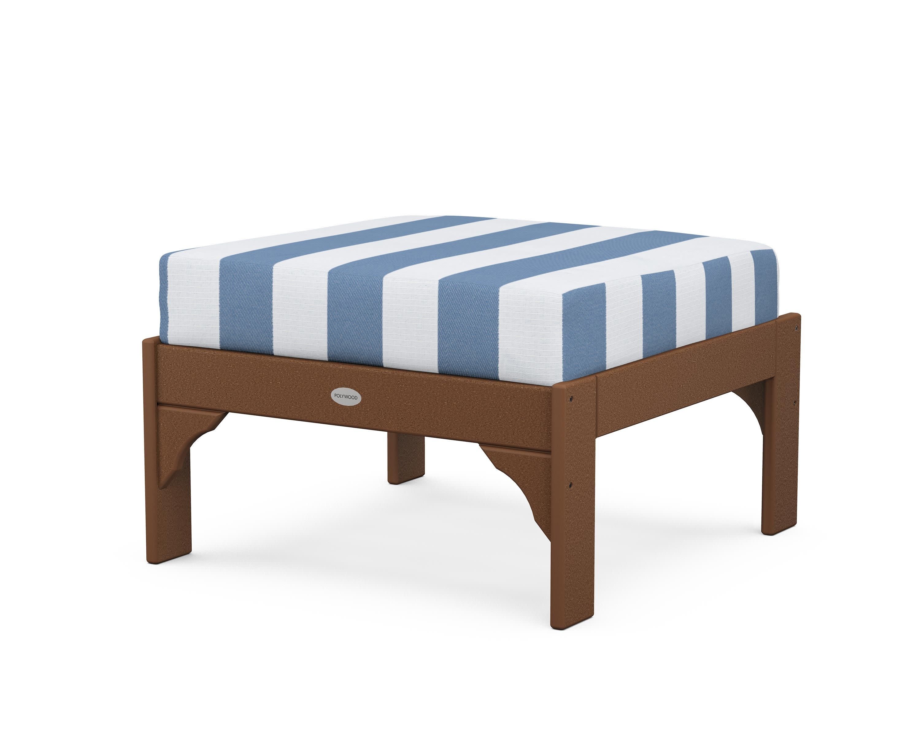 Vineyard Deep Seating Ottoman in Teak / Cabana Stripe Sky Blue