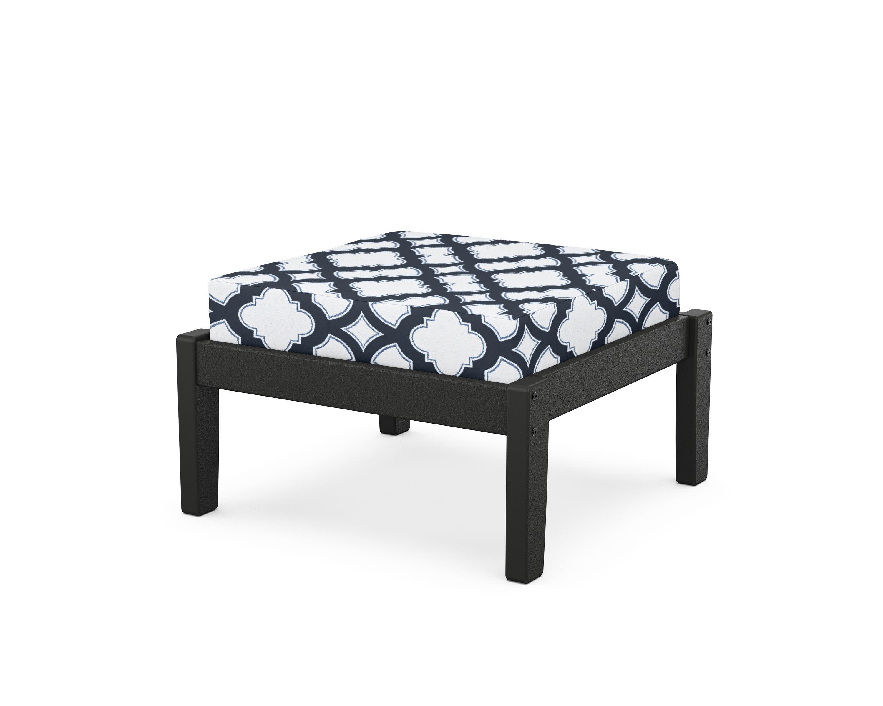 Deep Seating Ottoman in Black / Trellis Marine Indigo