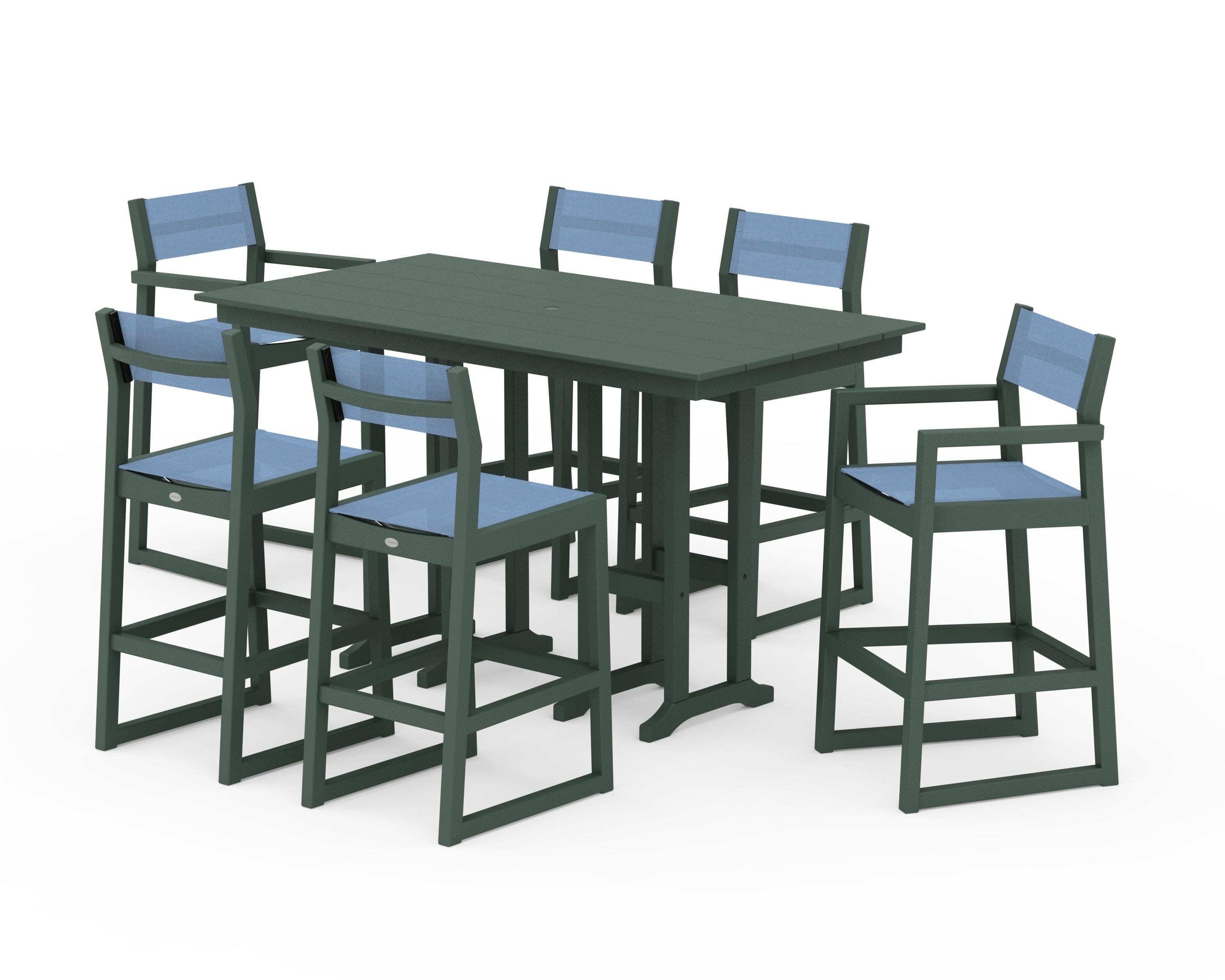 EDGE Sling 7-Piece Farmhouse Bar Set in Green / Poolside Sling