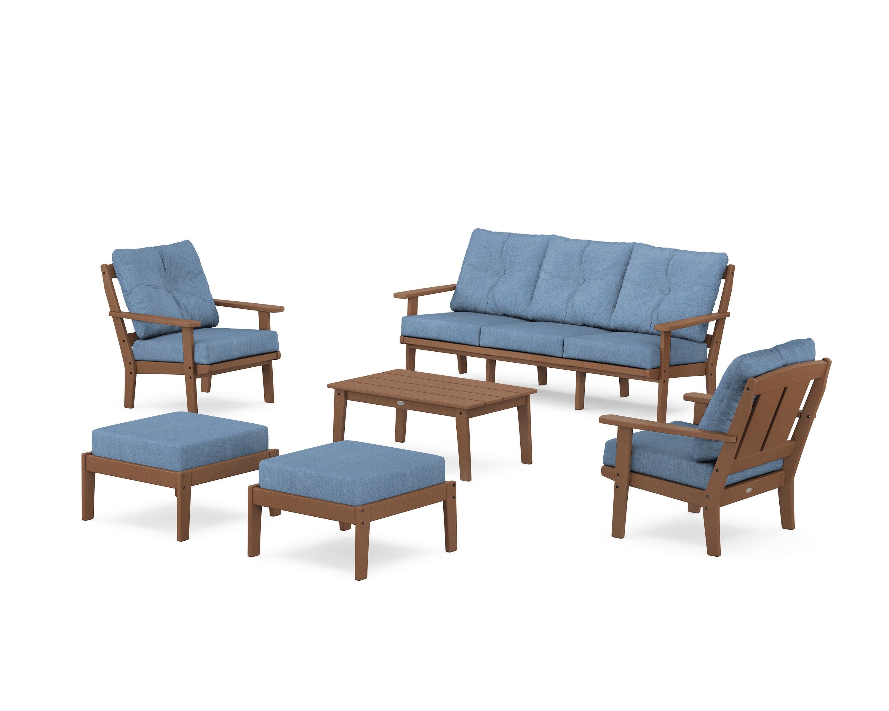 Mission 6-Piece Lounge Sofa Set in Teak / Sky Blue