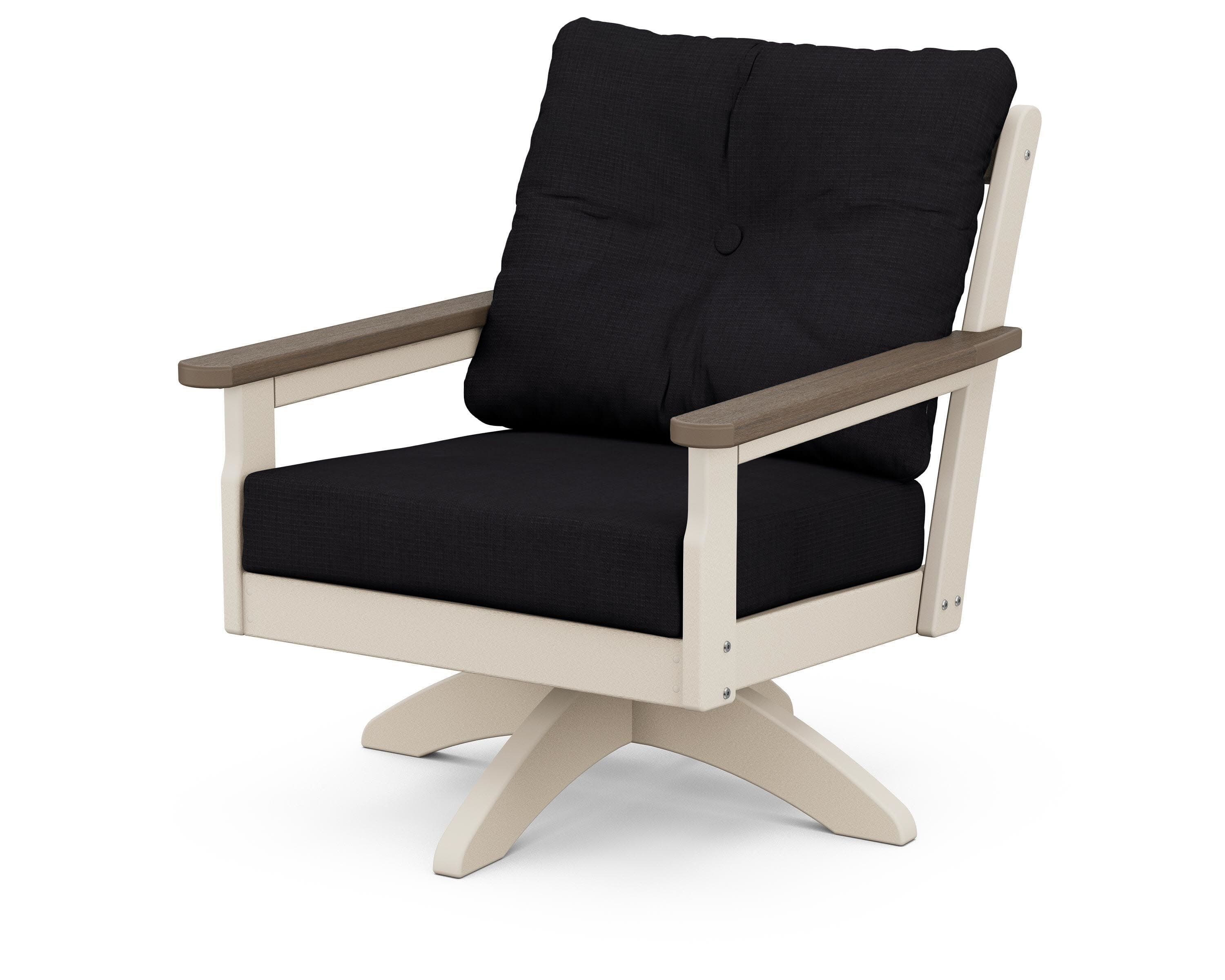 Vineyard Deep Seating Swivel Chair in Sand / Kona / Midnight Linen