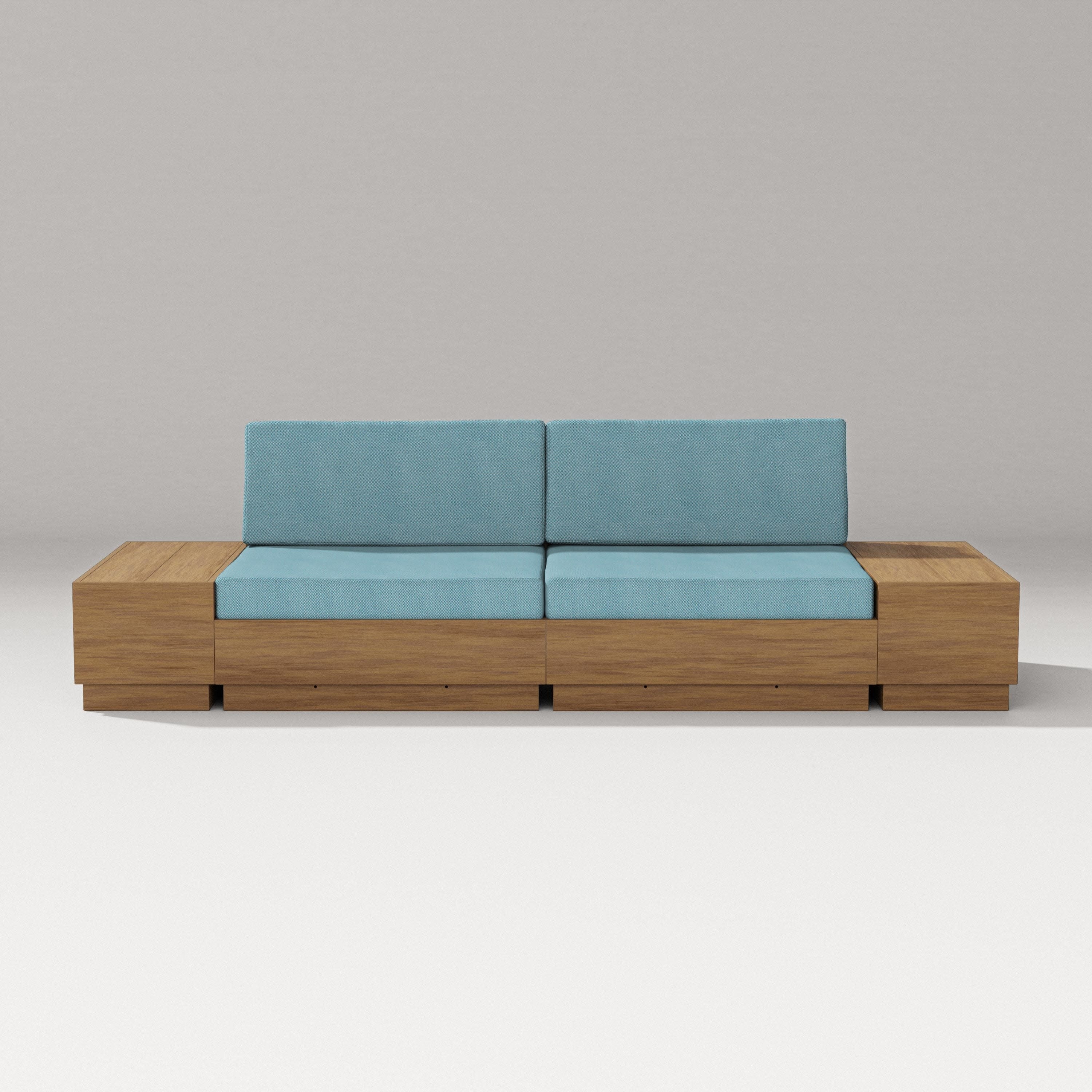 Elevate 4-Piece Loveseat Sectional in Natural / Lattice Sky Blue