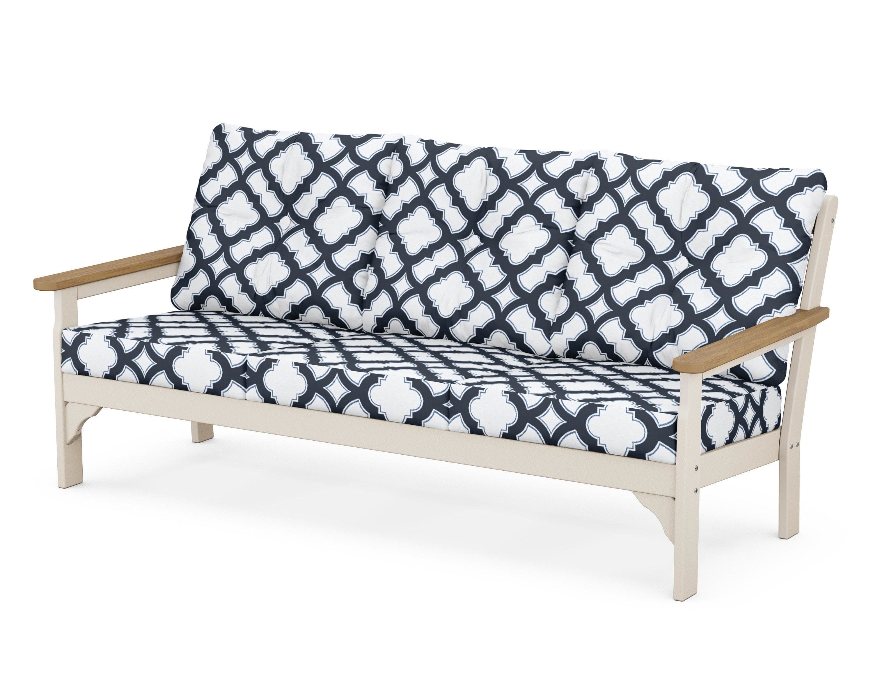 Vineyard Deep Seating Sofa in Sand / Natural / Trellis Marine Indigo