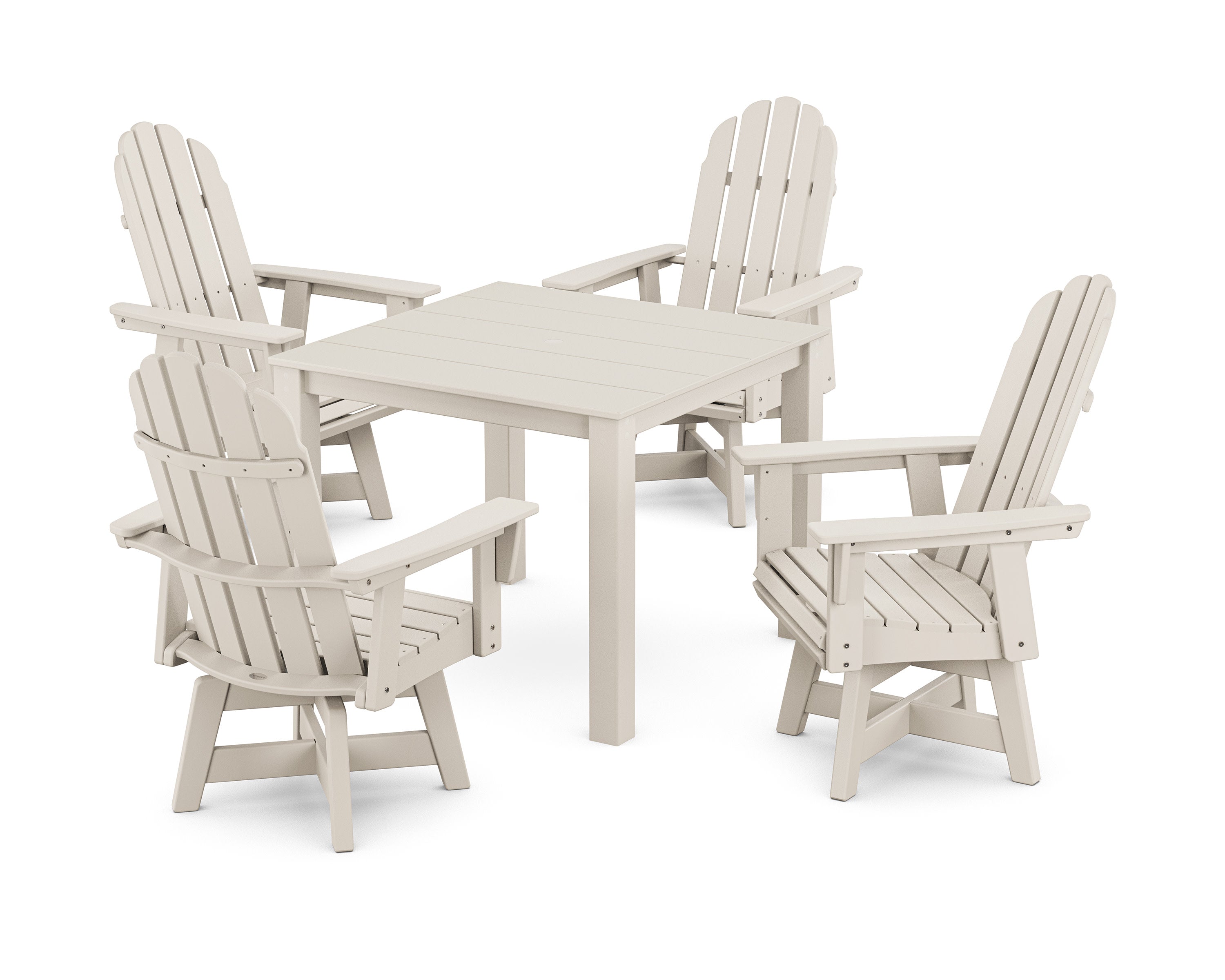 Vineyard Curveback Adirondack 5-Piece Parsons Swivel Dining Set in Sand