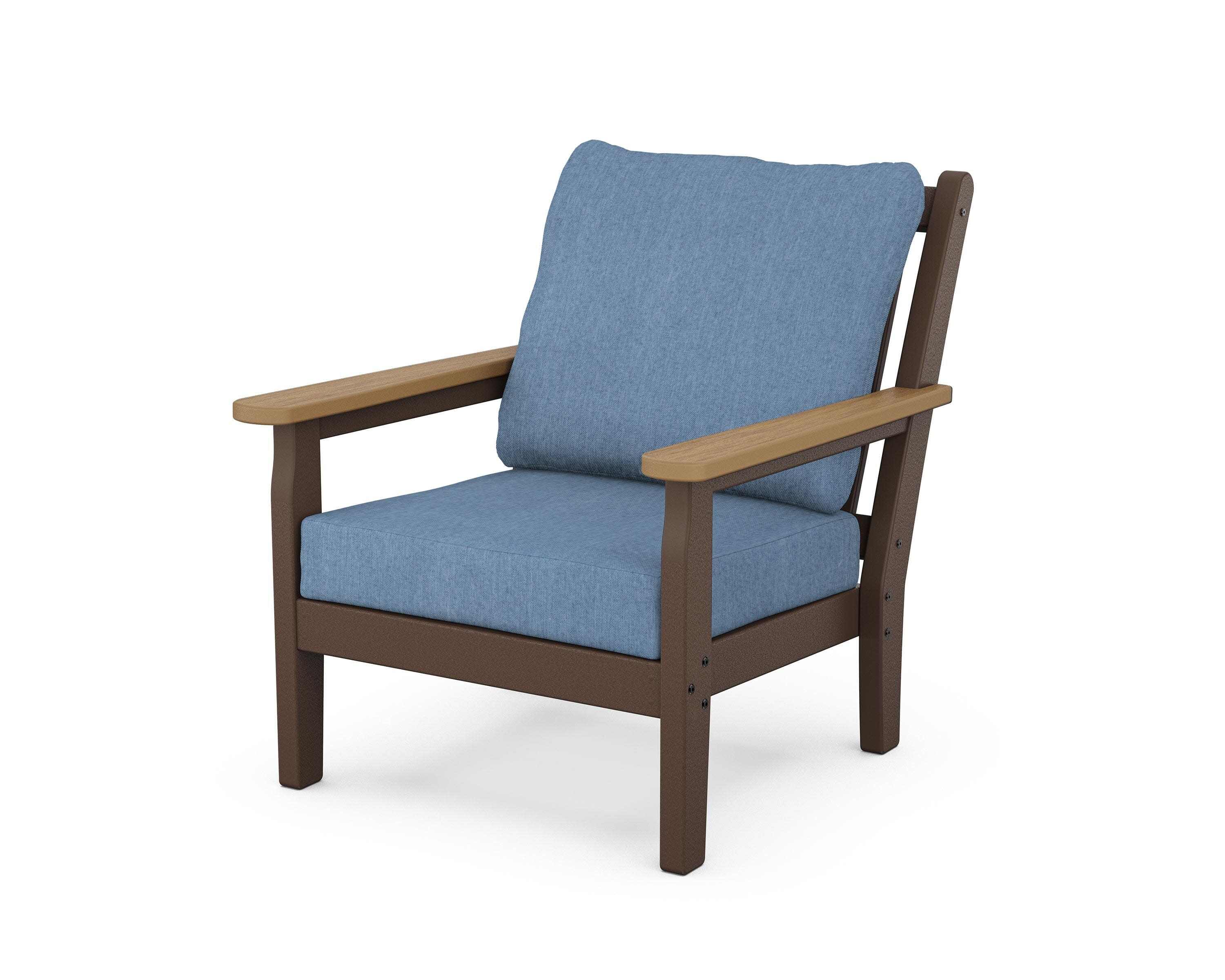 Chippendale Deep Seating Chair in Mahogany / Natural / Sky Blue