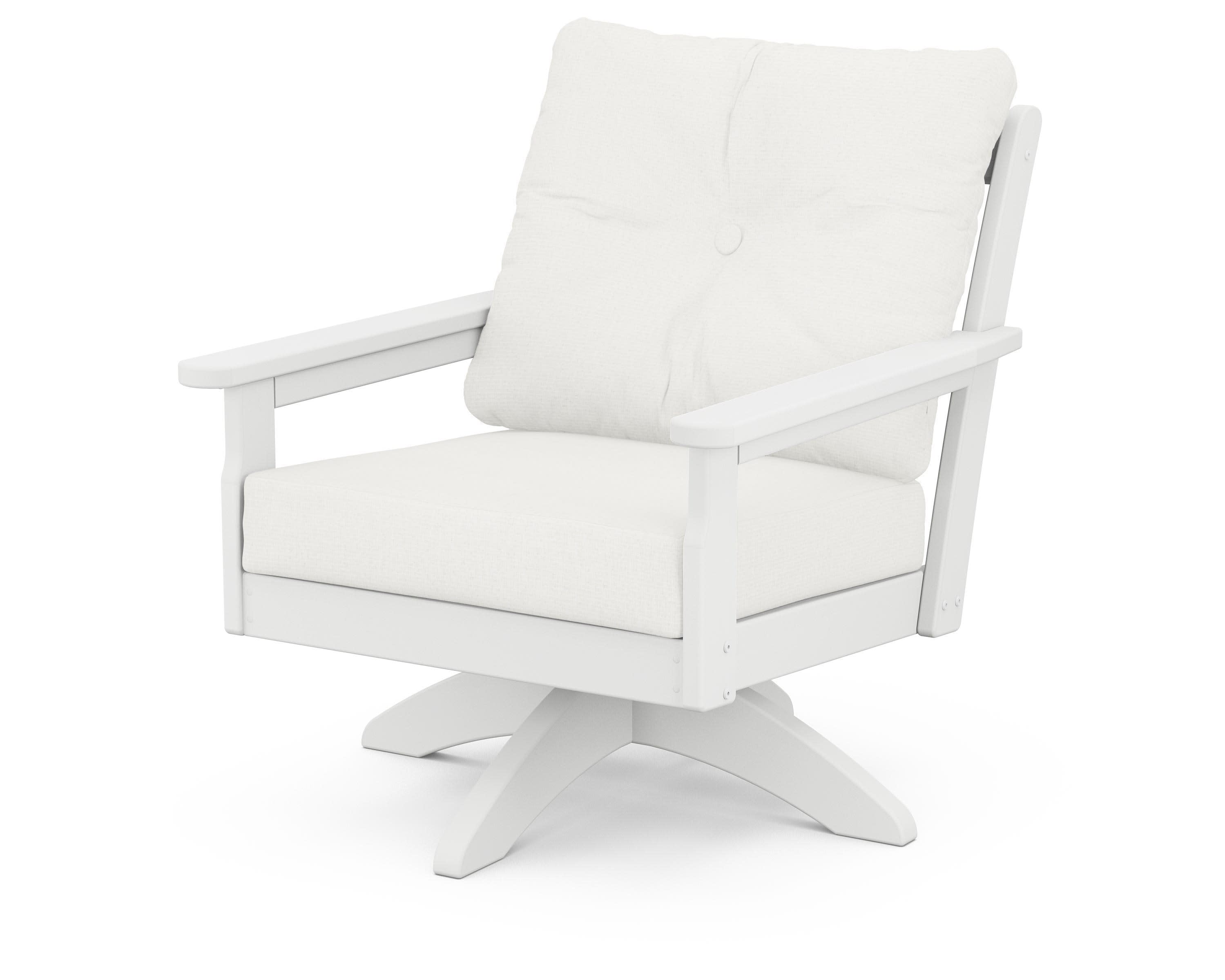 Vineyard Deep Seating Swivel Chair in White / Natural Linen