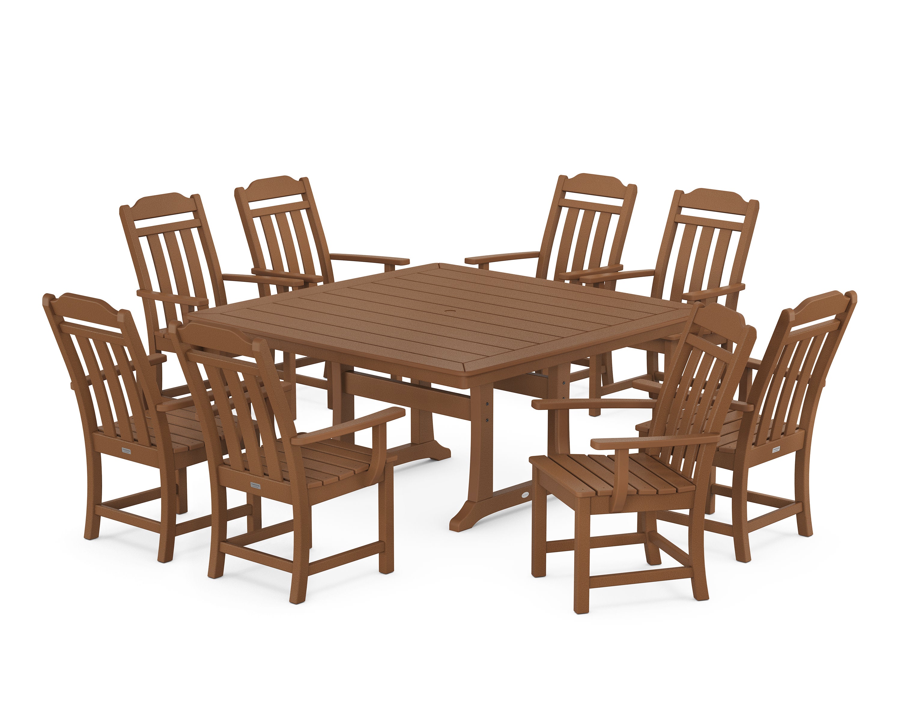 Cottage 9-Piece Square Dining Set with Trestle Legs in Teak