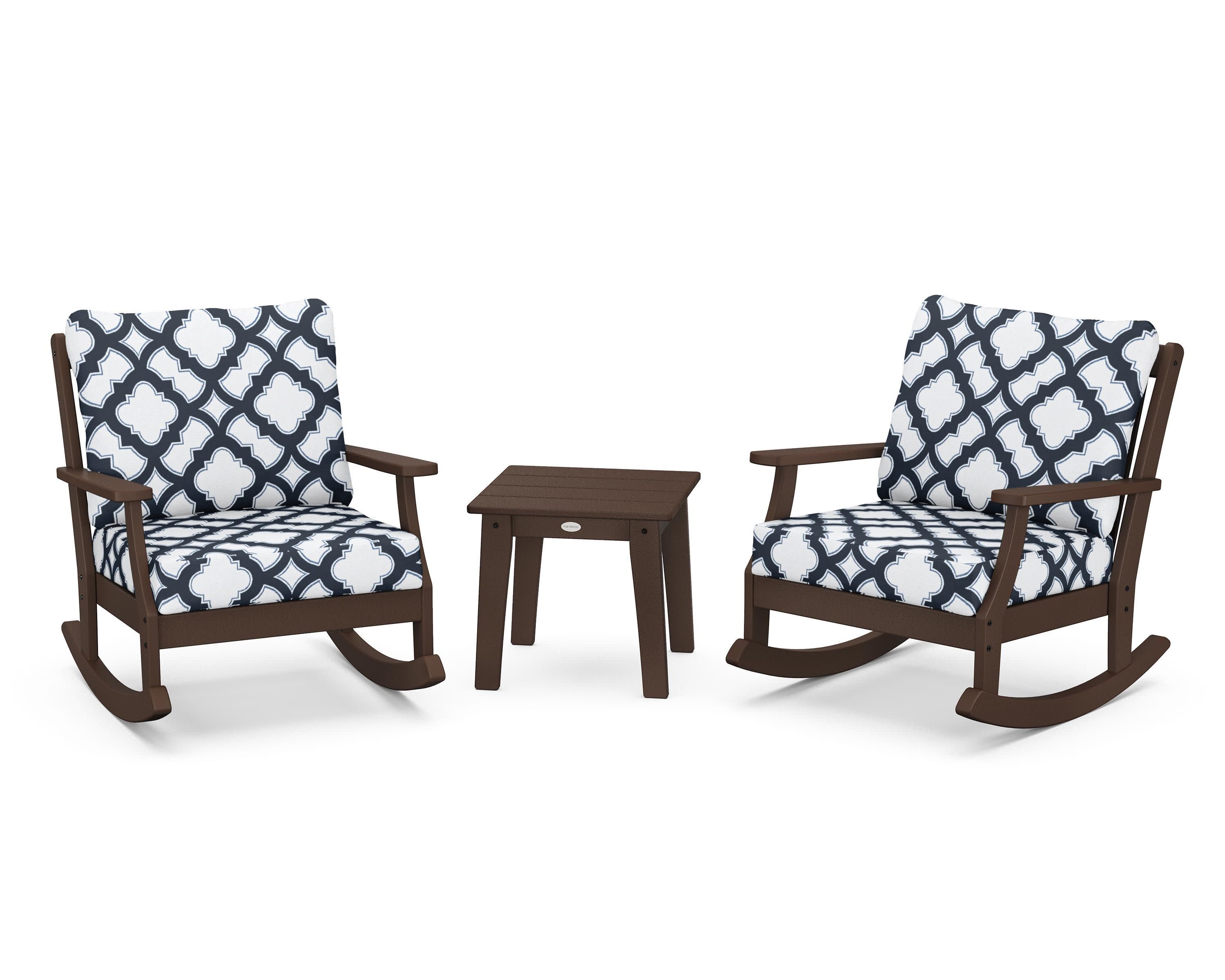 Braxton 3-Piece Deep Seating Rocker Set in Mahogany / Trellis Marine Indigo