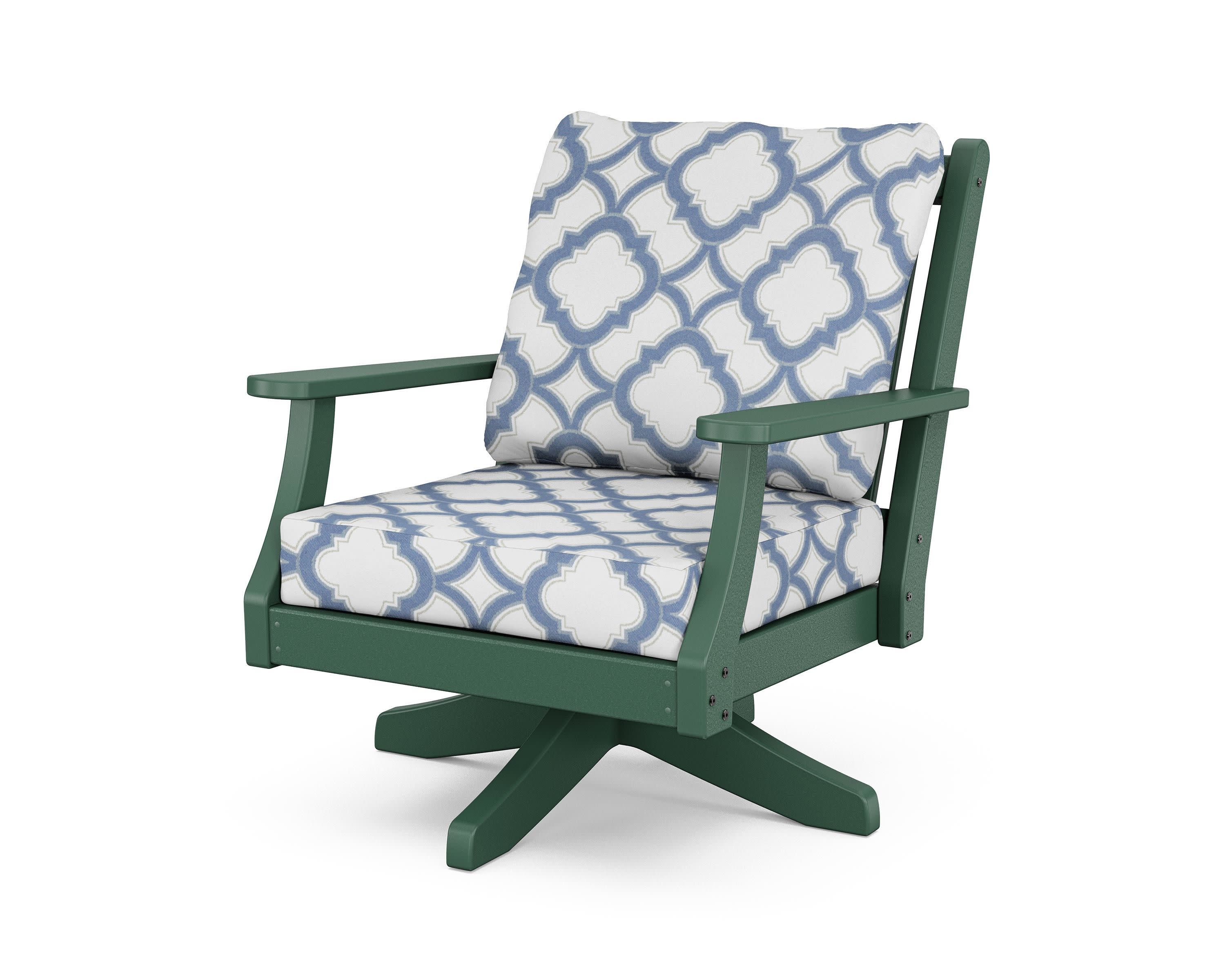 Wovendale Deep Seating Swivel Chair in Green / Trellis Sky Blue