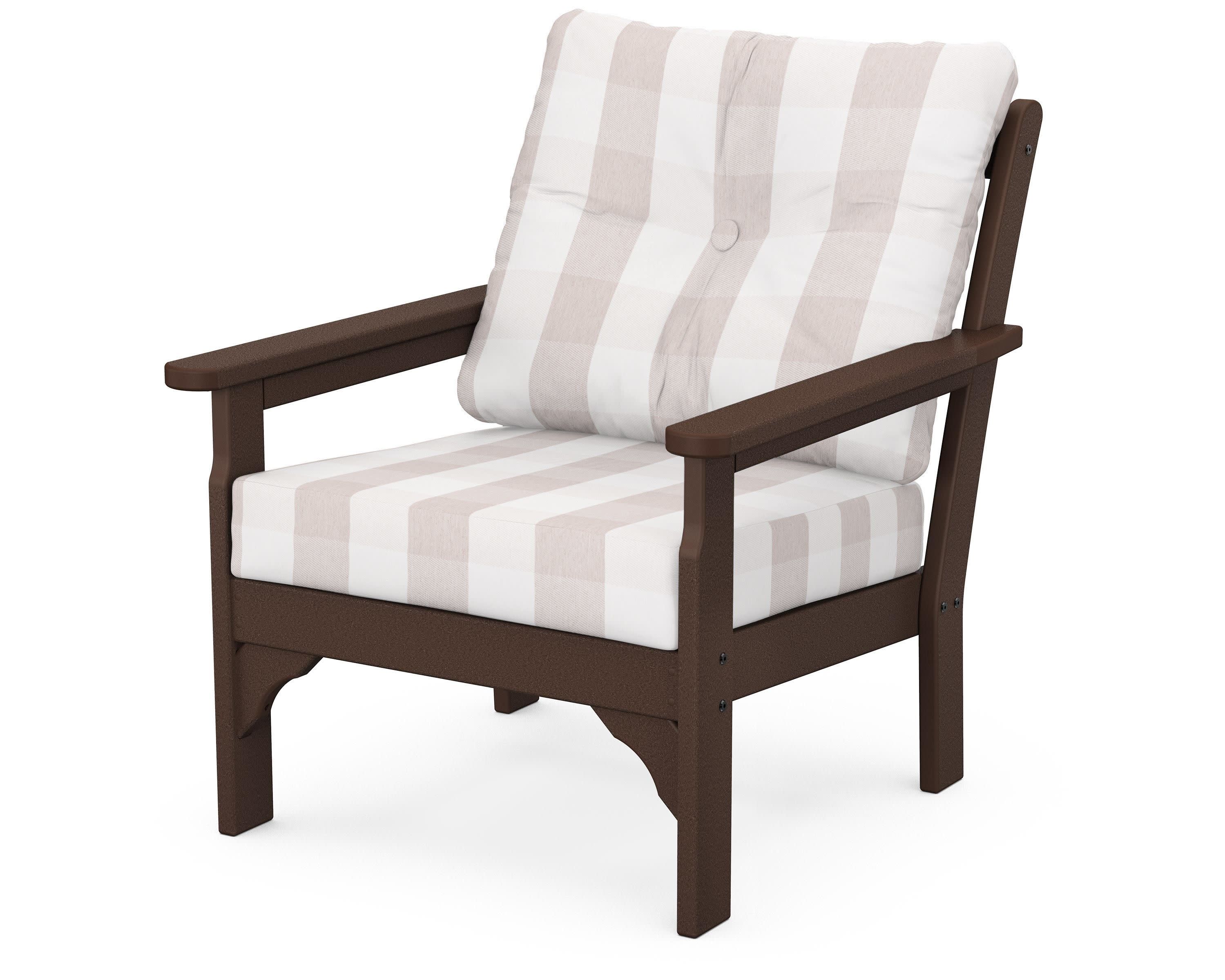 Vineyard Deep Seating Chair in Mahogany / Buffalo Plaid Dune Burlap