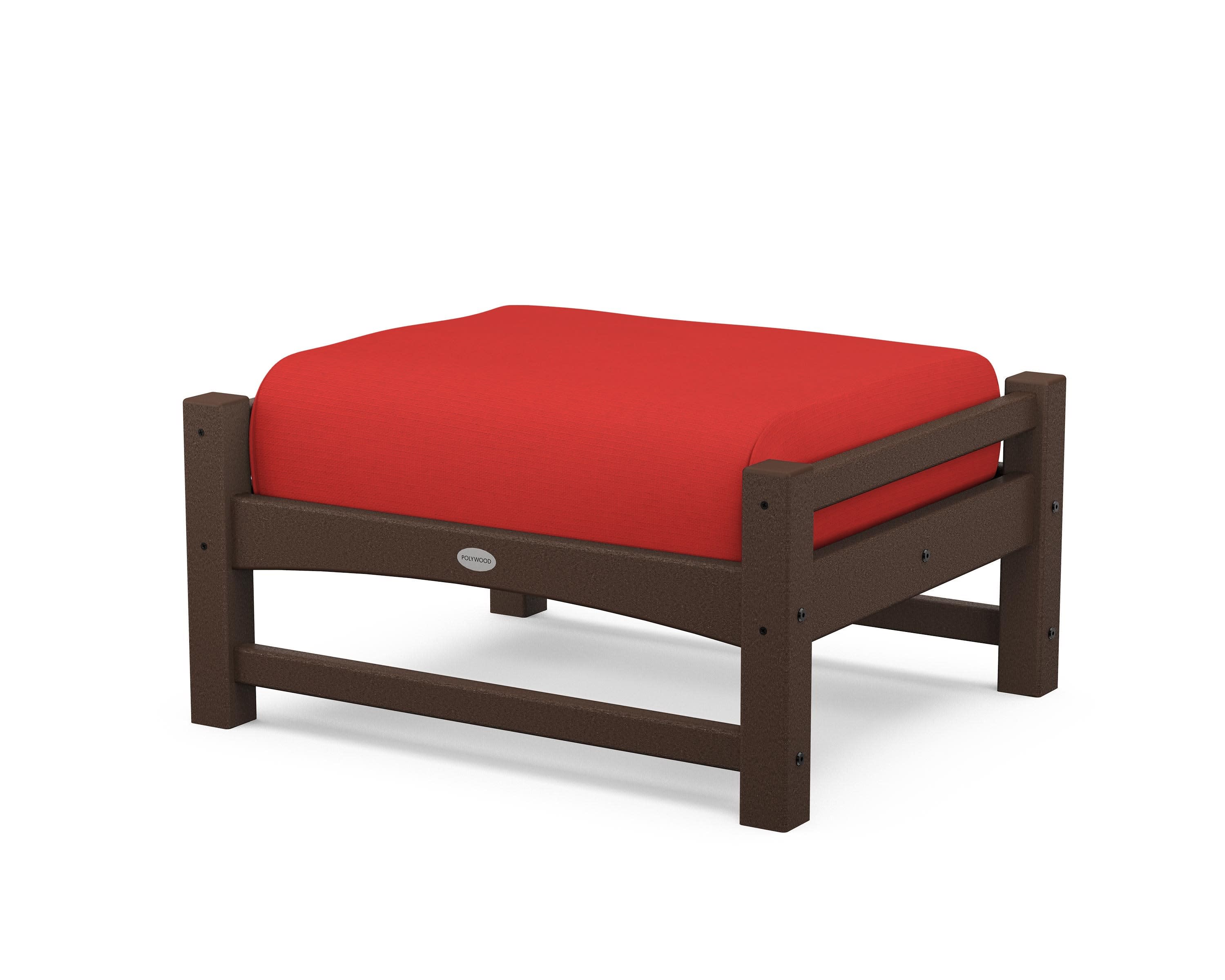 Club Ottoman in Mahogany / Crimson Linen