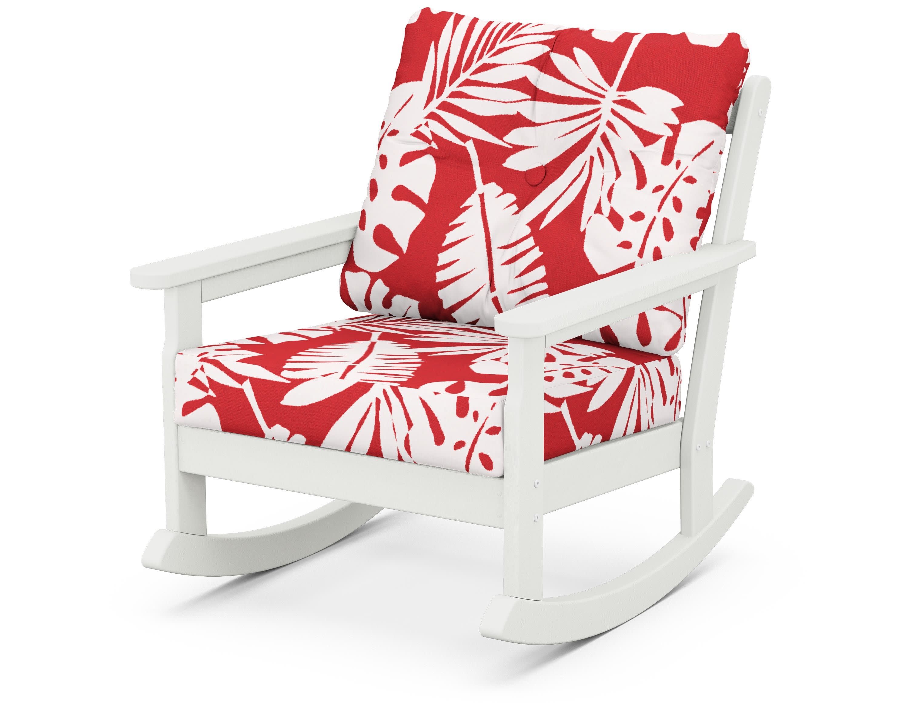 Vineyard Deep Seating Rocking Chair in Vintage White / Leaf Crimson