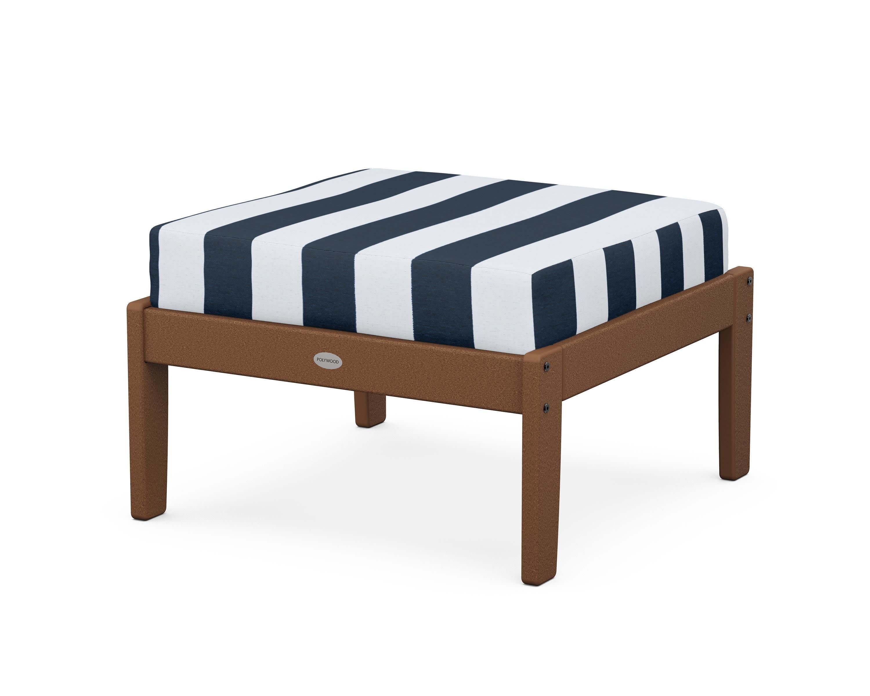 Braxton Deep Seating Ottoman in Teak / Cabana Stripe Marine Indigo