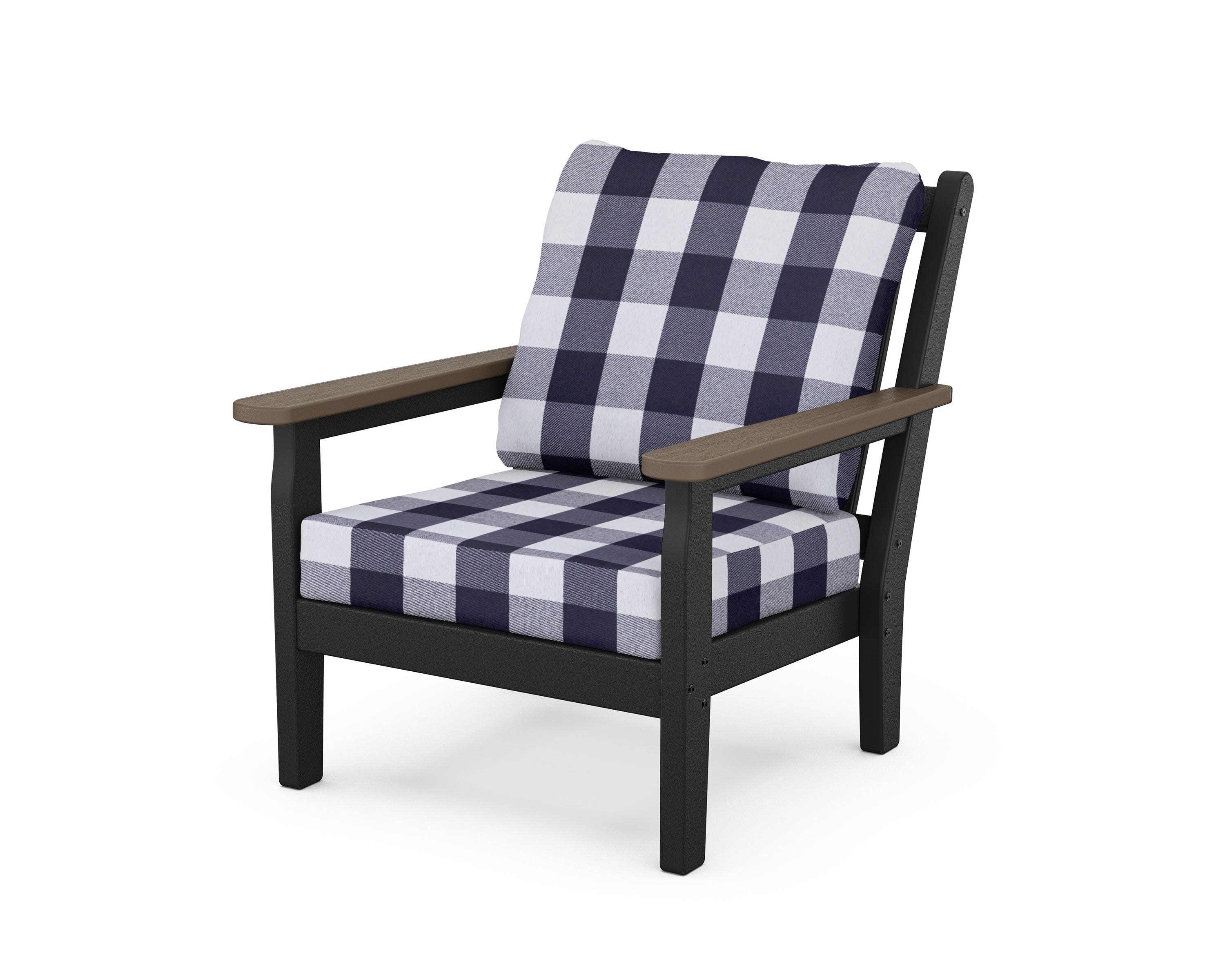 Chippendale Deep Seating Chair in Black / Kona / Buffalo Plaid Navy