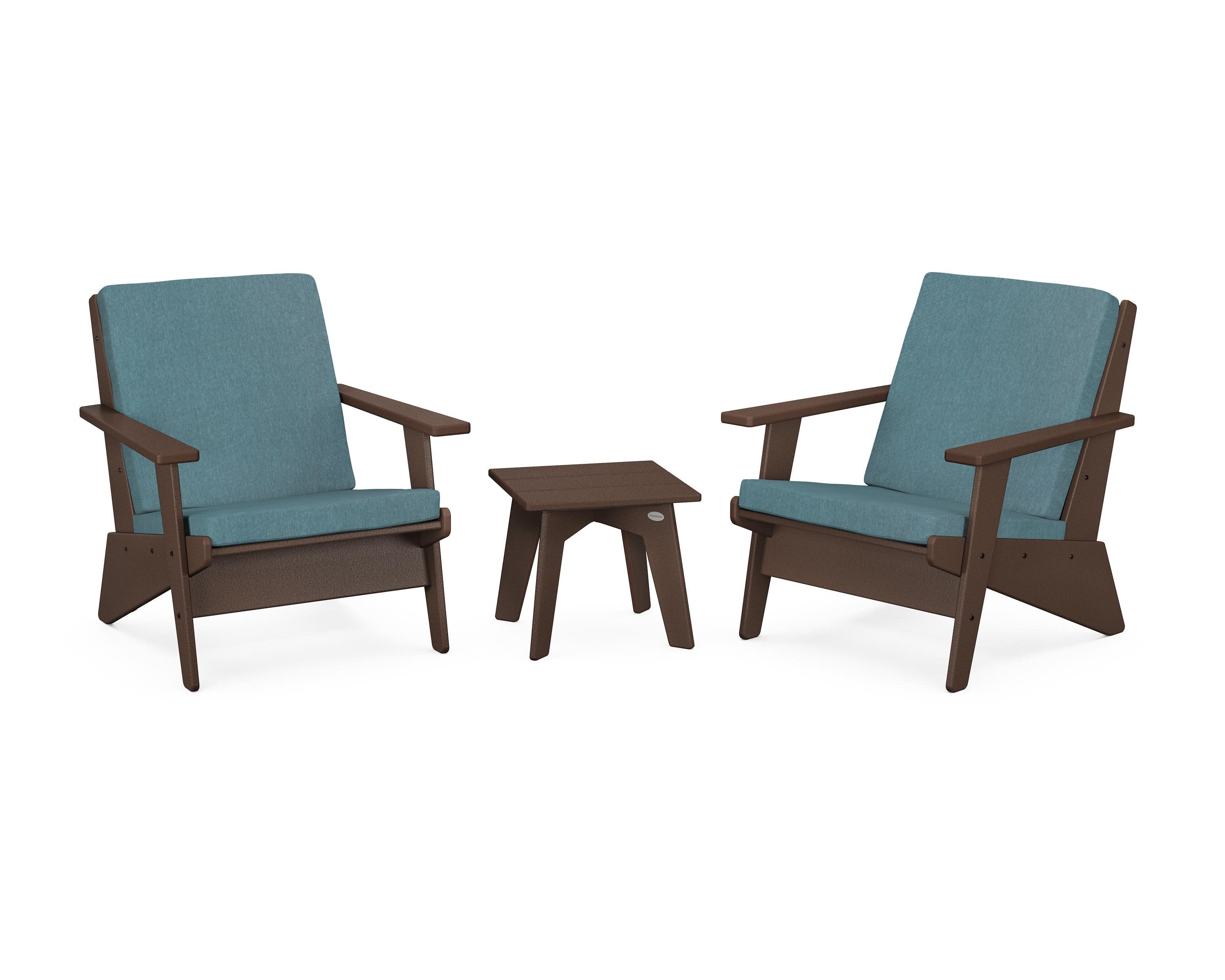Riviera Modern Lounge 3-Piece Set in Mahogany / Ocean Teal