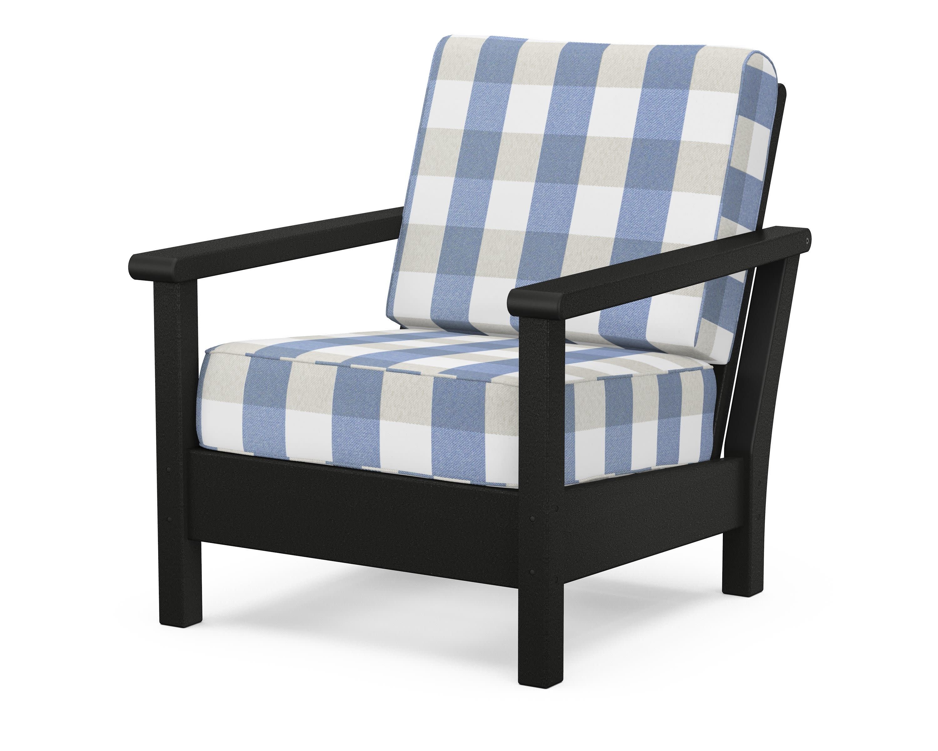 Harbour Deep Seating Chair in Black / Buffalo Plaid Sky Blue